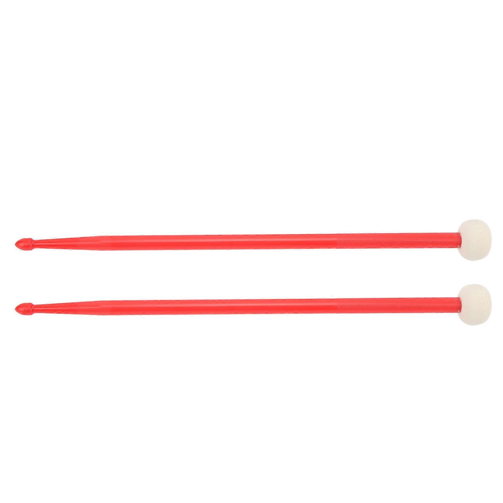 2Pcs Drum Mallet Felt Head Nylon Handle Double Headed Instrument Accessory Set Kit for Playing Red
