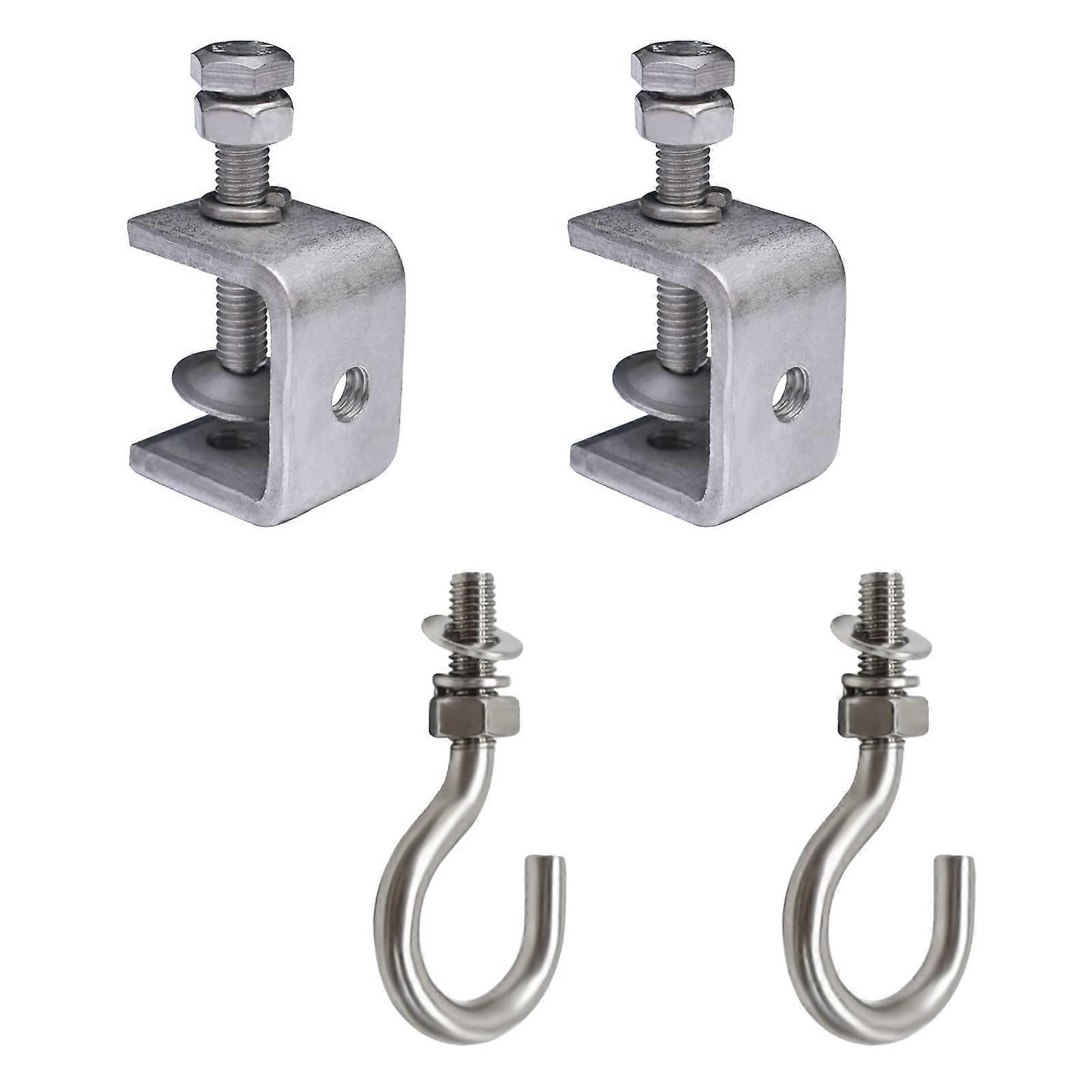 2 Pack Stainless Steel C Clamps with M8 Screw Hooks for Woodworking and Metalwork