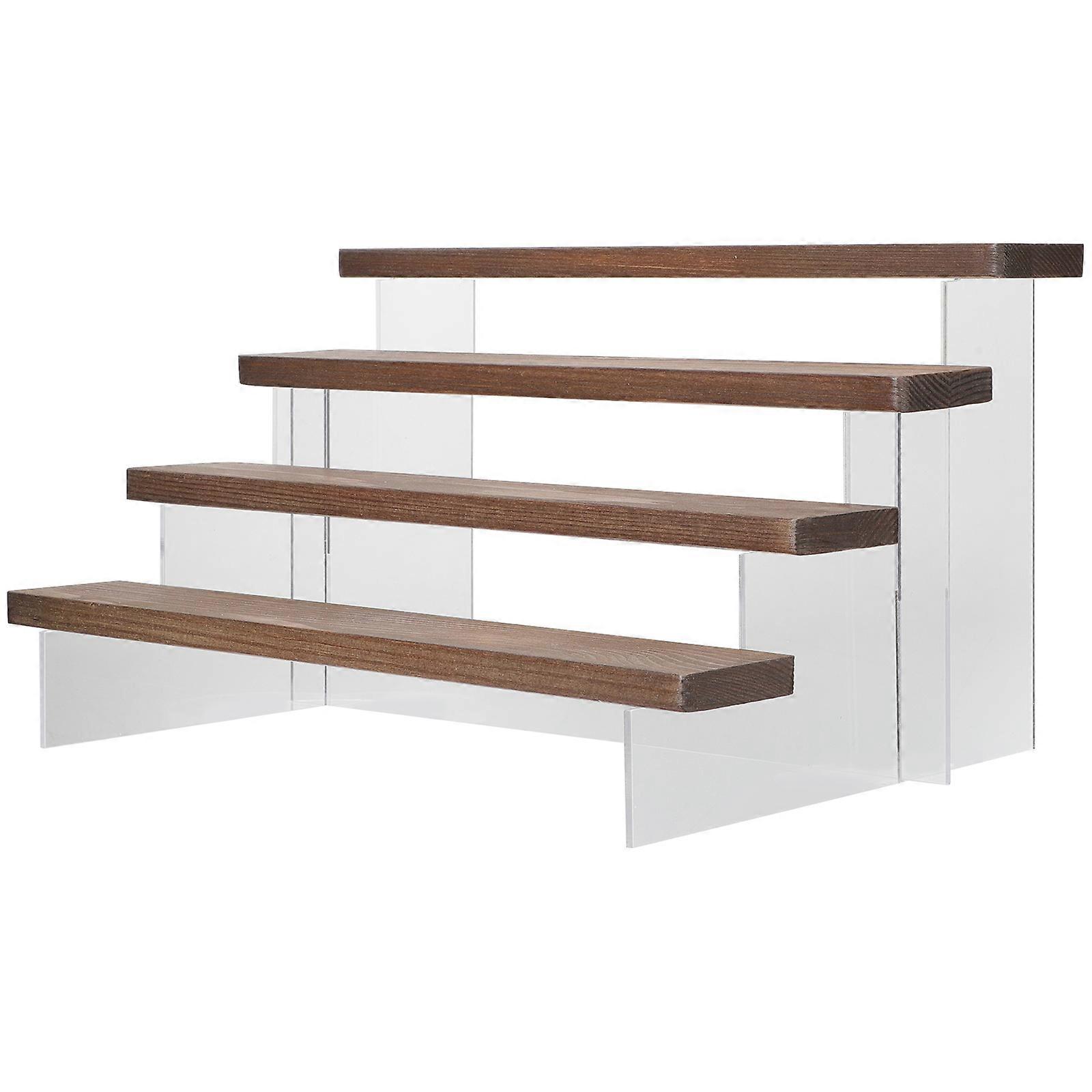 Solid Wood Display Stand with Acrylic Risers for Figurines, Dolls, Perfumes, and Collectibles – Desktop Organizer Shelf Rack for Makeup and Gift