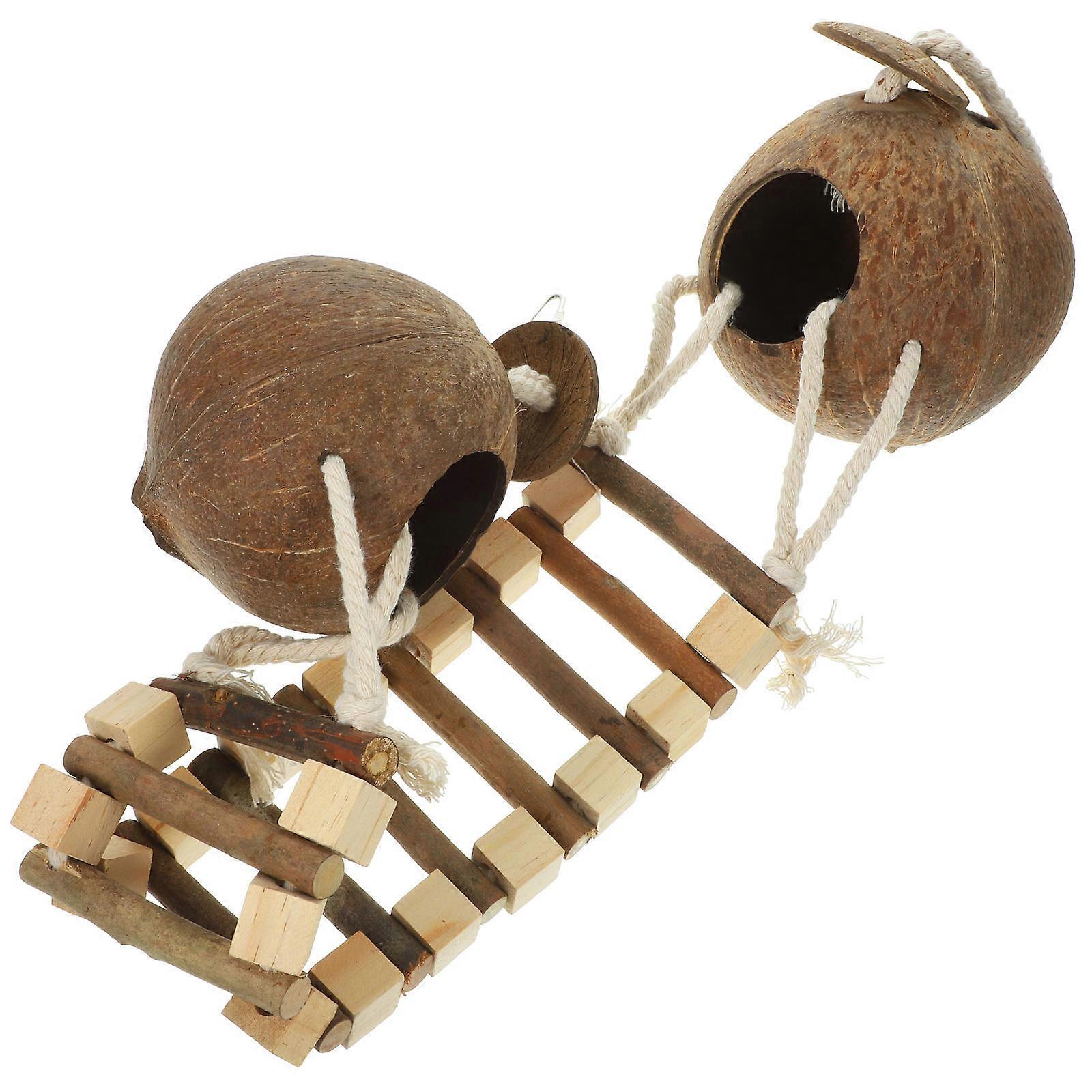 Coconut Shell Bird Nest with Ladder for Comfortable Brown Synthetic Material