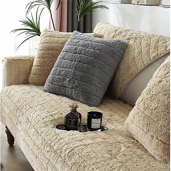 Modern simple plush sofa cushion, universal all-inclusive warm thick sofa cover, tatami window cushion (Camel, 70*150)