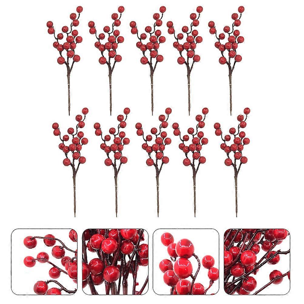 10Pcs Red Simulation Bubble Cherry Branches for Christmas Home Evening Party Decor