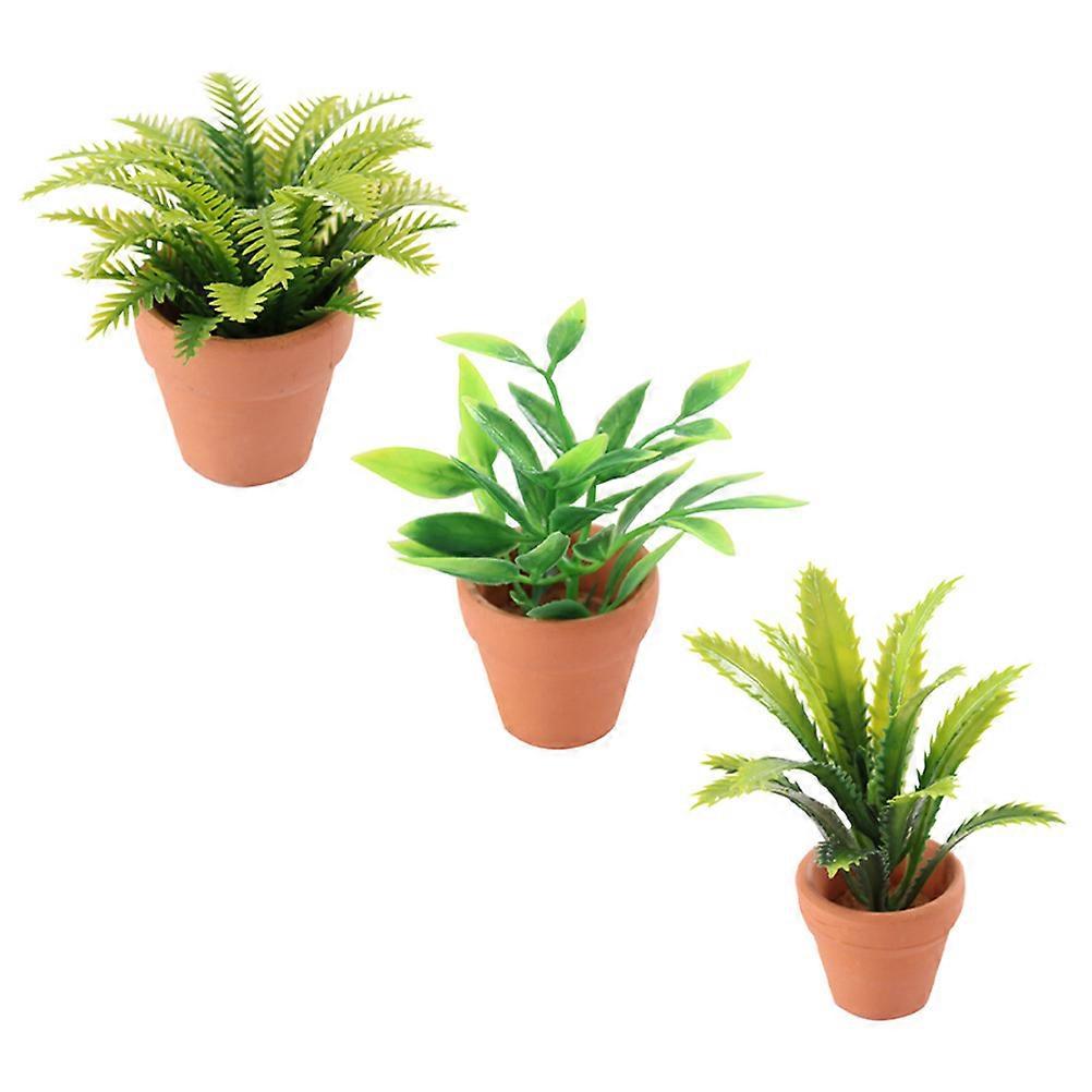 Miniature Potted Plant Models for Decoration Made of Synthetic Material Green 3pcs