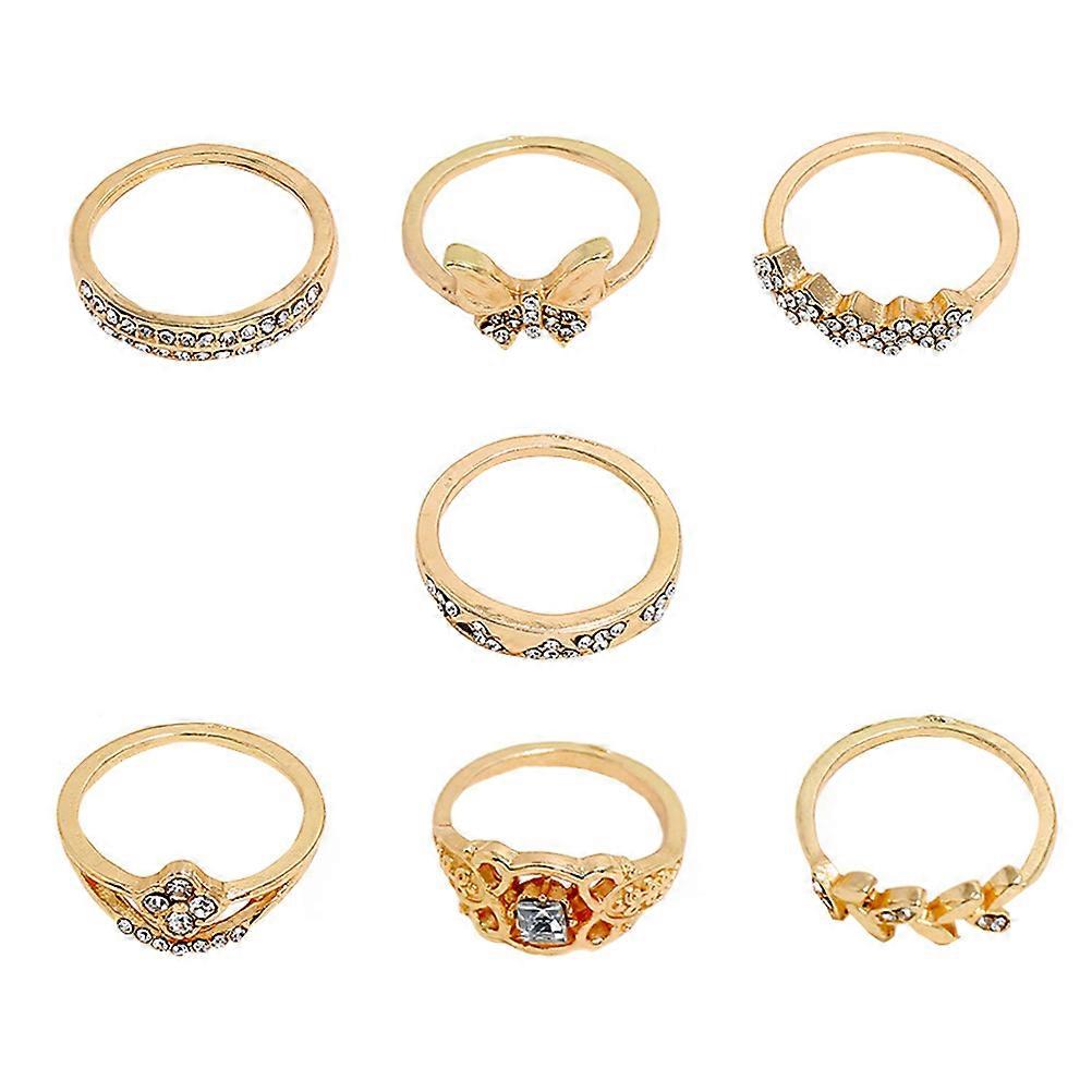7pcs Vintage Leaf Gold Decor Ring Set Elegant Finger Accessories for Parties and Special Occasions