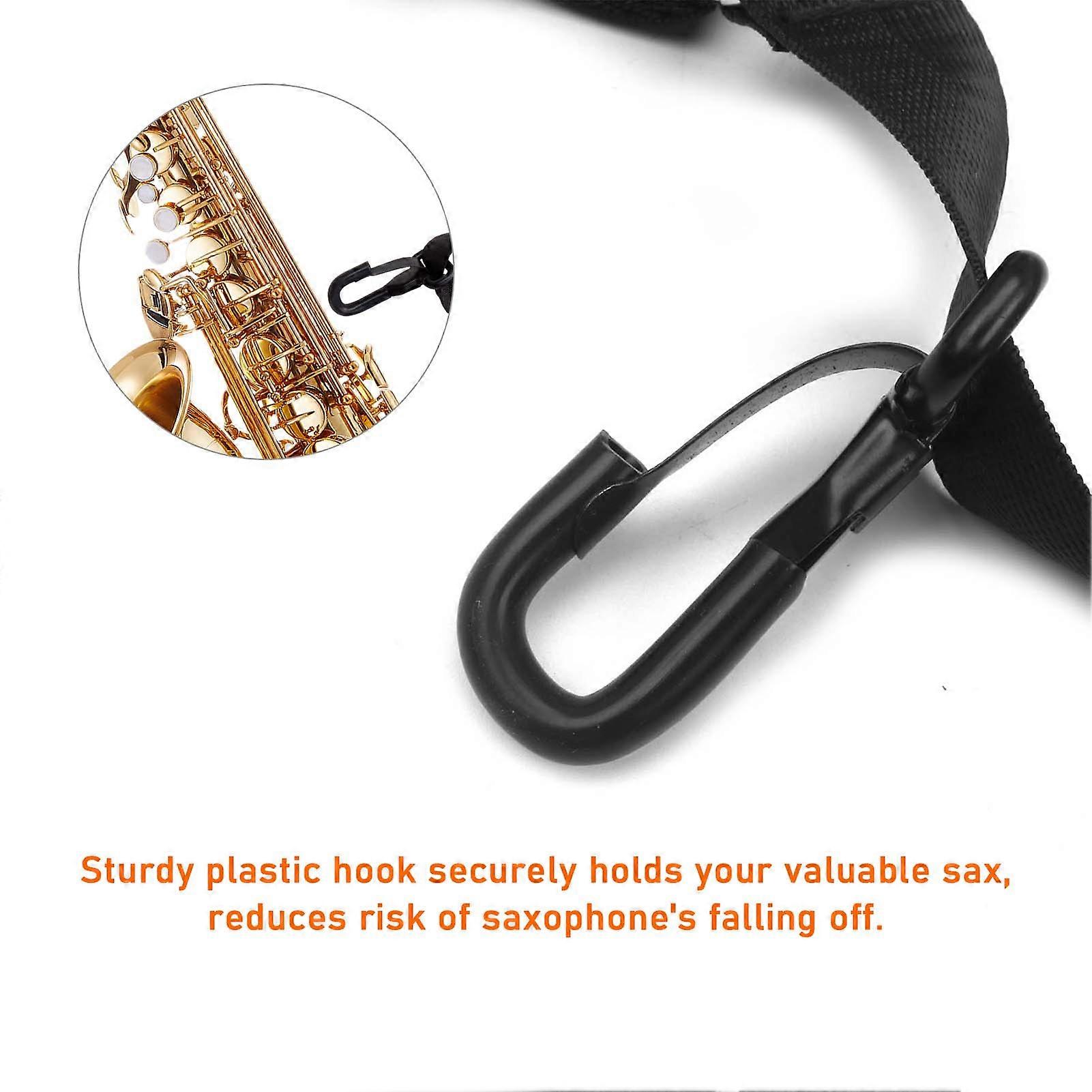 Adjustable Black Leather Saxophone Shoulder Strap S/M/L, Padded