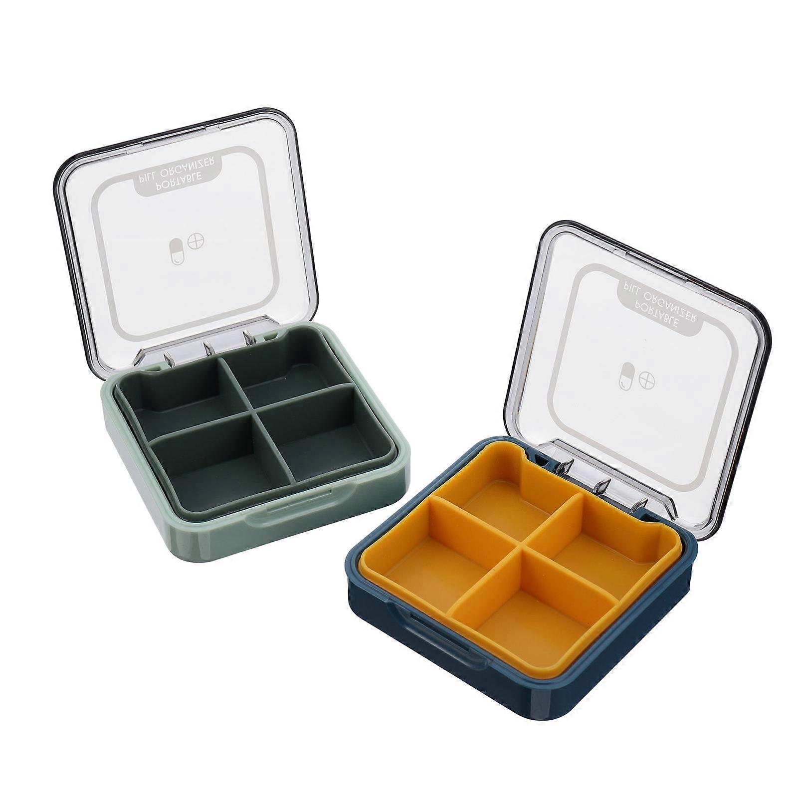 Compact Pill Case 2Set Portable Pill Holder Square Storage Container Assorted Color Suitable For Daily Use PP Material