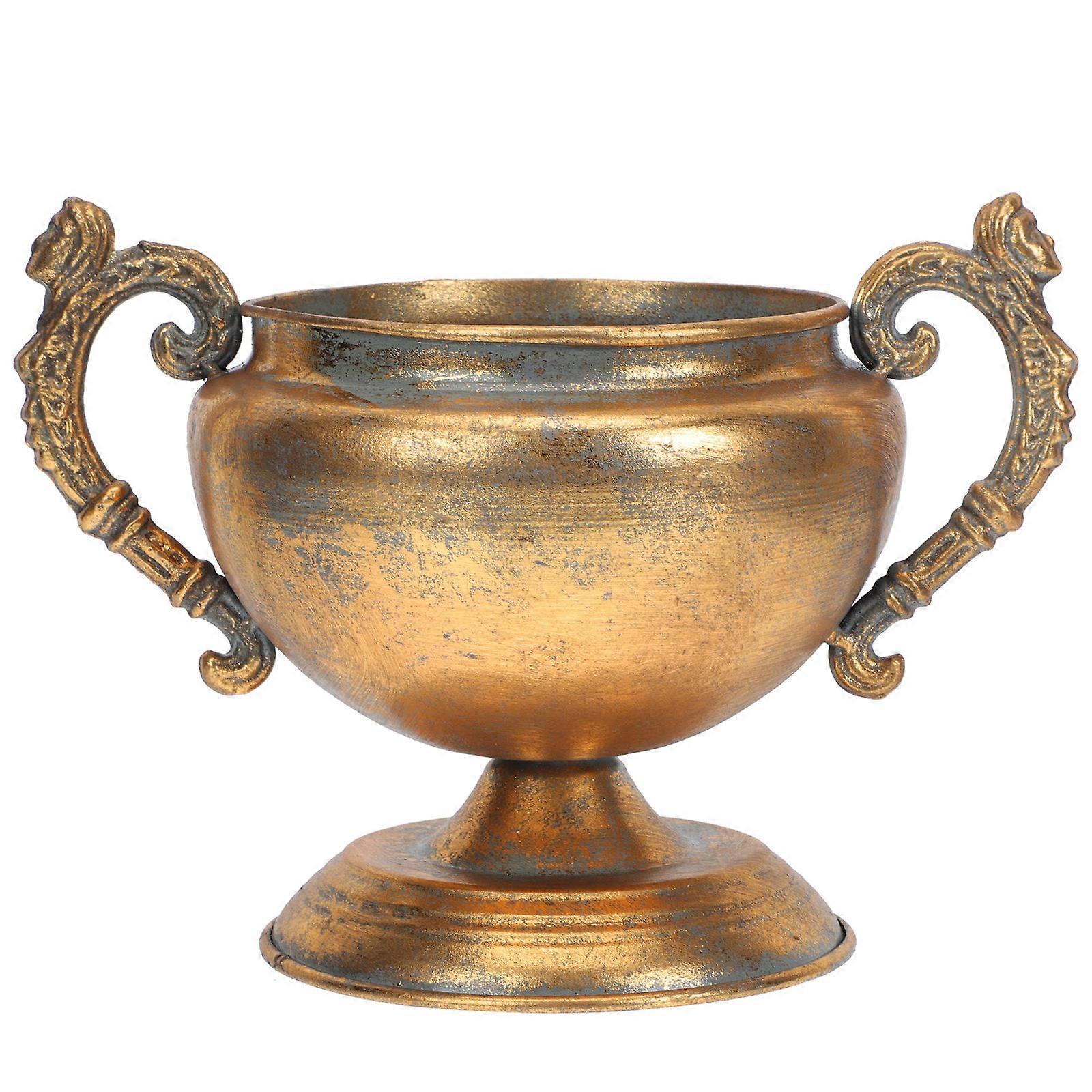 Golden Retro Planter Flower Arrangement Container For Patios Yards And Walkways 27x16cm 1Set