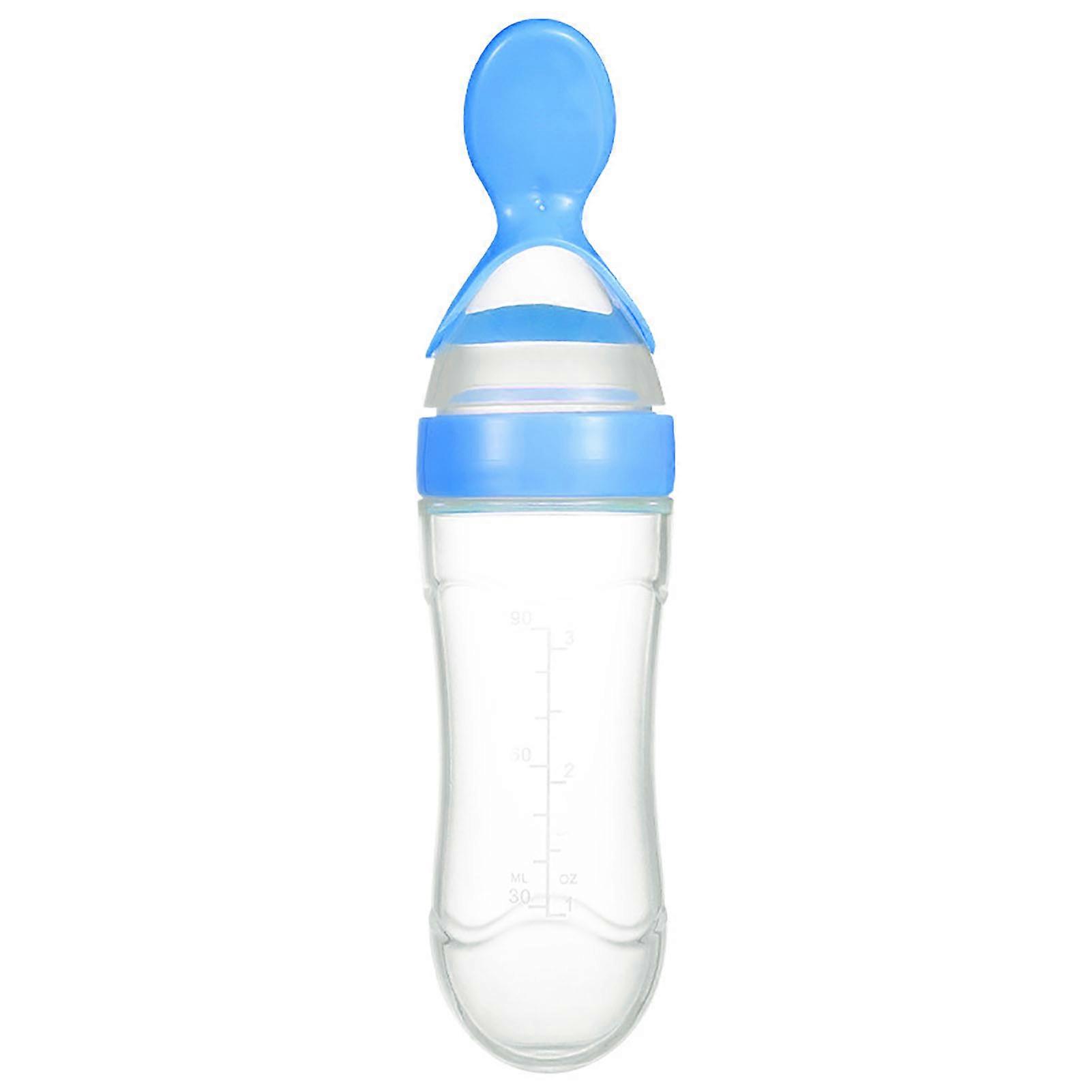 Feeding Bottle Spoon Silicone PP Safe Soft BPA Free Elastic Round Bottom Baby Food Feeder Blue