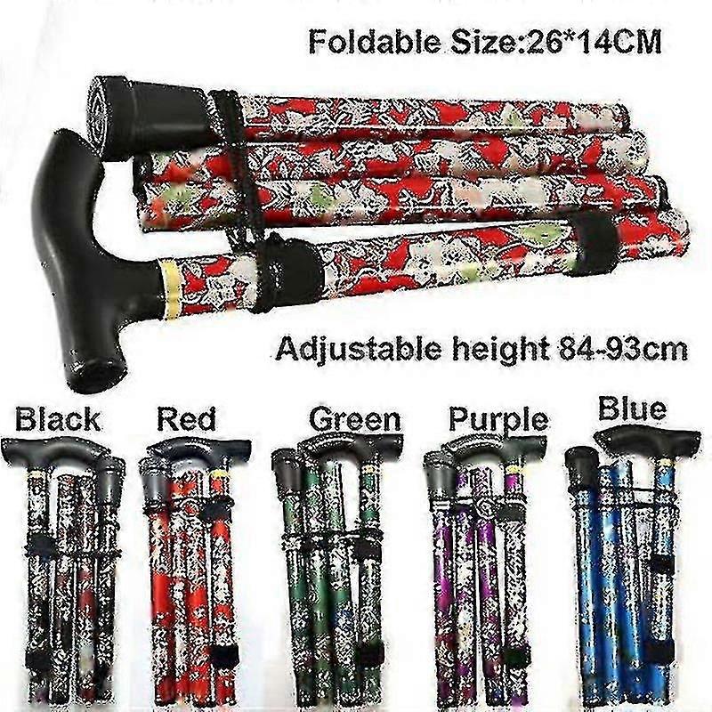 Aluminum Flower Pattern Walking Stick, Foldable and Adjustable, Durable and Lightweight, Suitable for Hiking and Camping