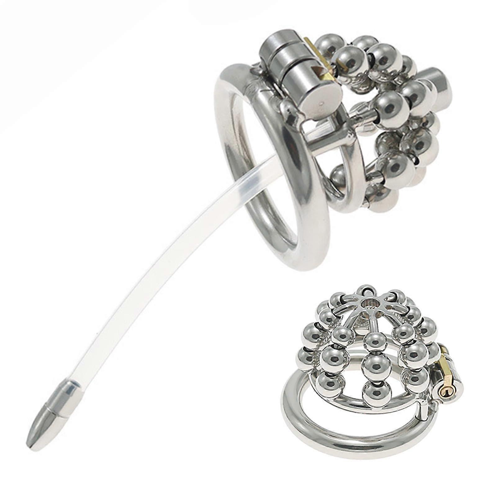 Stainless Steel Cockcage with 24 Movable Beads, Breathable Waterproof (40mm)