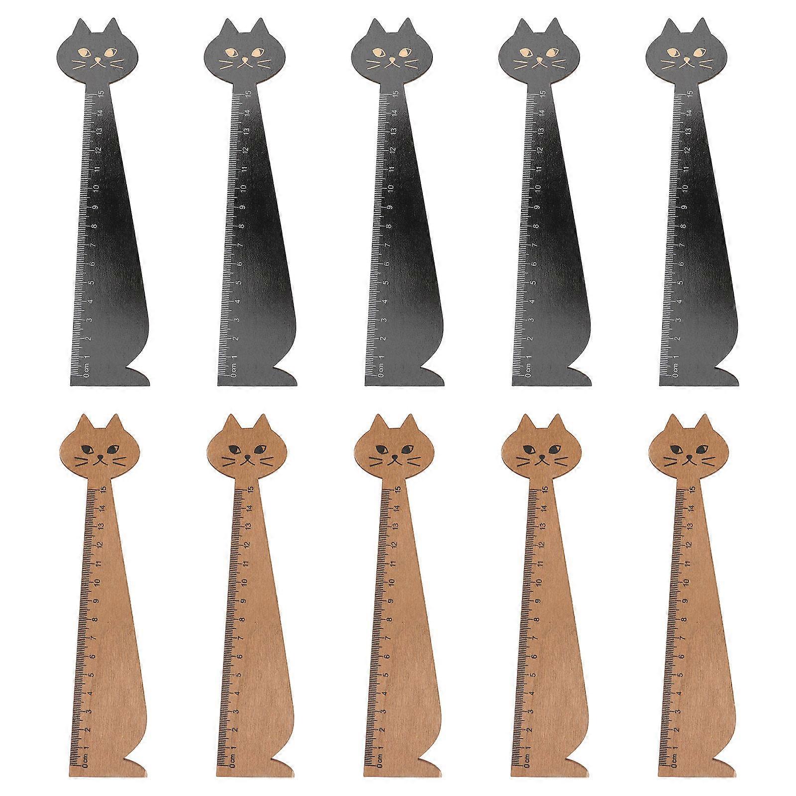 Retro Wooden Drawing Ruler Set Cute Cat Design Cartoon Rulers for DIY, Handwriting, Home & Office Use Yellow & Black Colorful Stationery