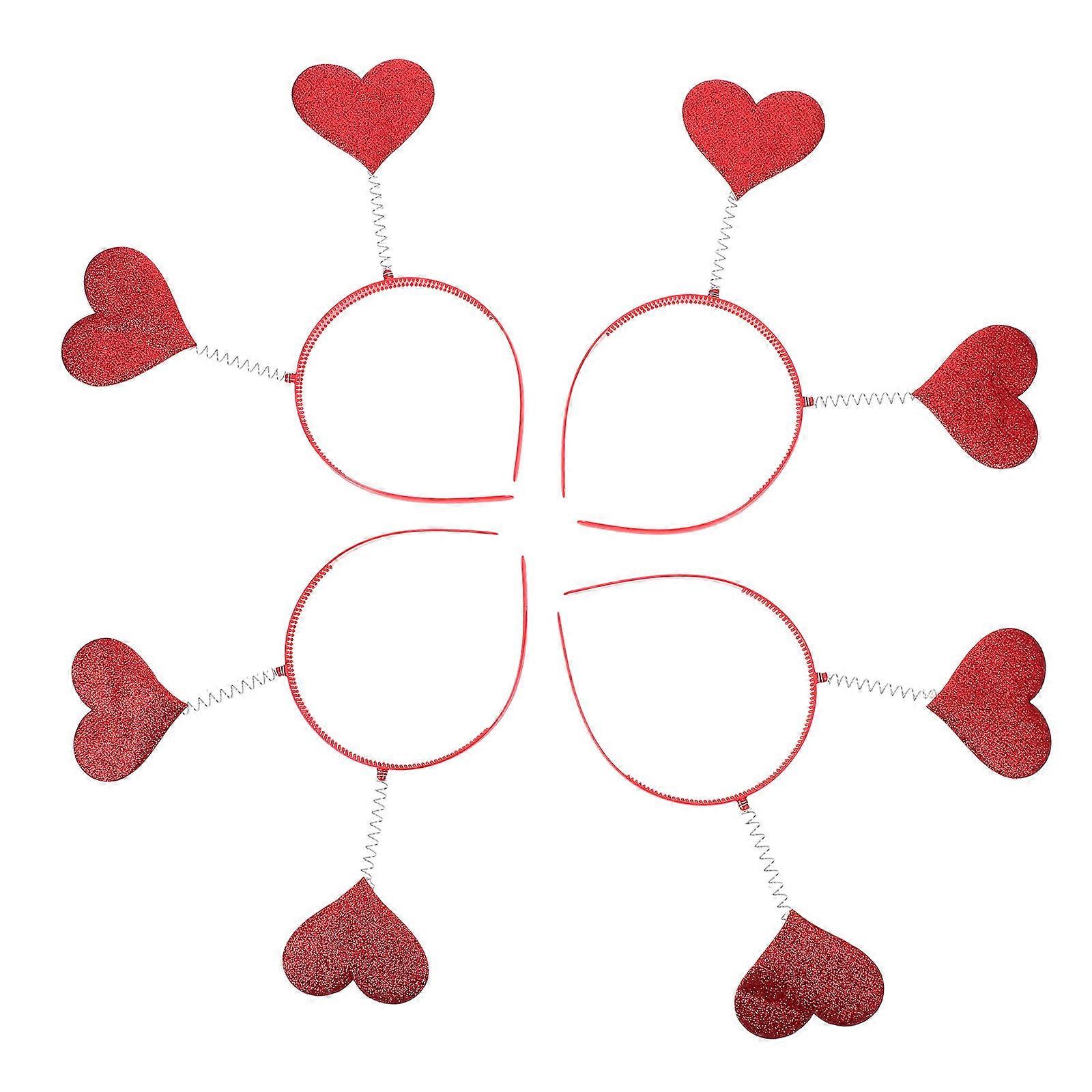 4pcs Valentine's Day Red Heart Headbands for Party Durable & Flexible Hair Accessories