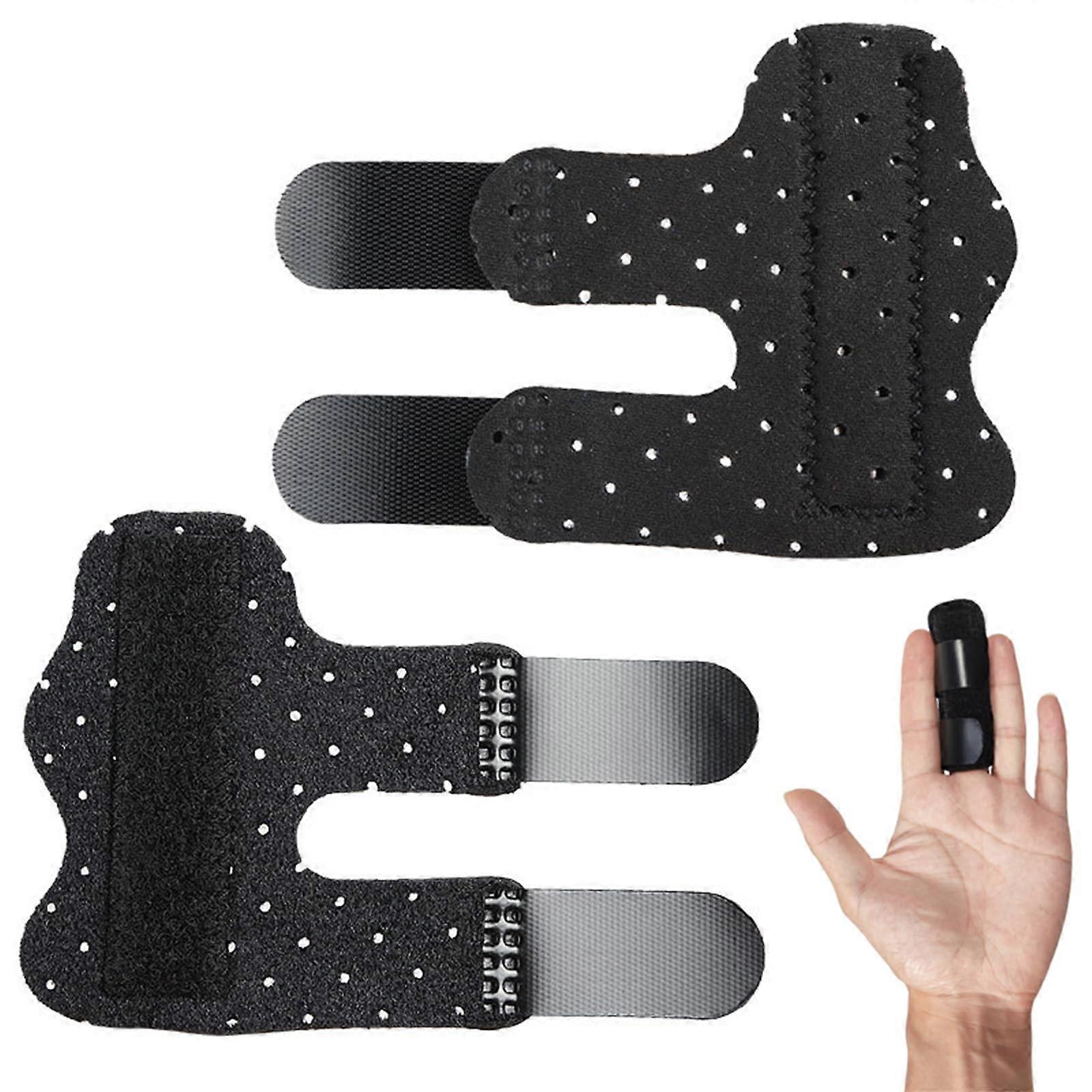 Pack of 2 Finger Splints, Adjustable Reusable for Broken Fingers Pain Relief (Black)