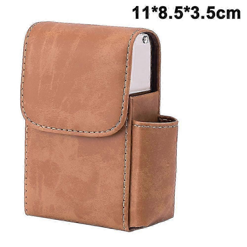 PU Leather Sliding Cigarette Box Case Stainless Steel Cigarette Case with Lighter Holder and Belt Loop for Men and Women Unisex