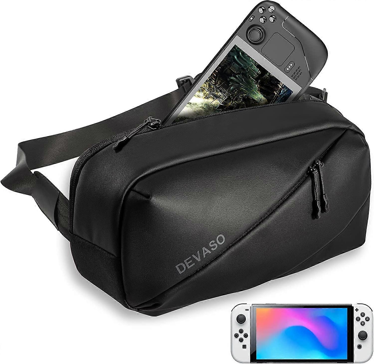 Compatible with ROG Ally, Steam Deck Crossbody Bag with Compartments Fits Console Charger, EDC Bag for ROG Ally/Steam Deck/Nintendo Switch