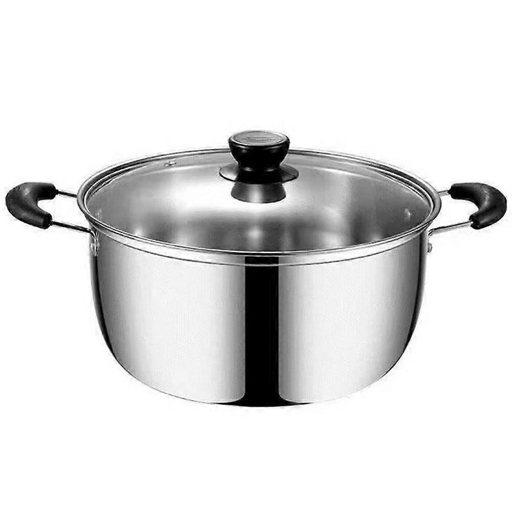 Stainless Steel Thickened 26cm Soup Pot Double Handle Gas Stove Cookware with Glass Lid (BPA Free, No FDA)