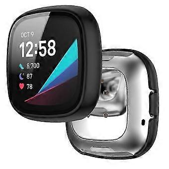 For Fitbit Versa 3/Sense Matte Hard PC Case with Tempered Glass Screen Protector Smart Watch CoverFitbit Versa 3Black SZRH A-D