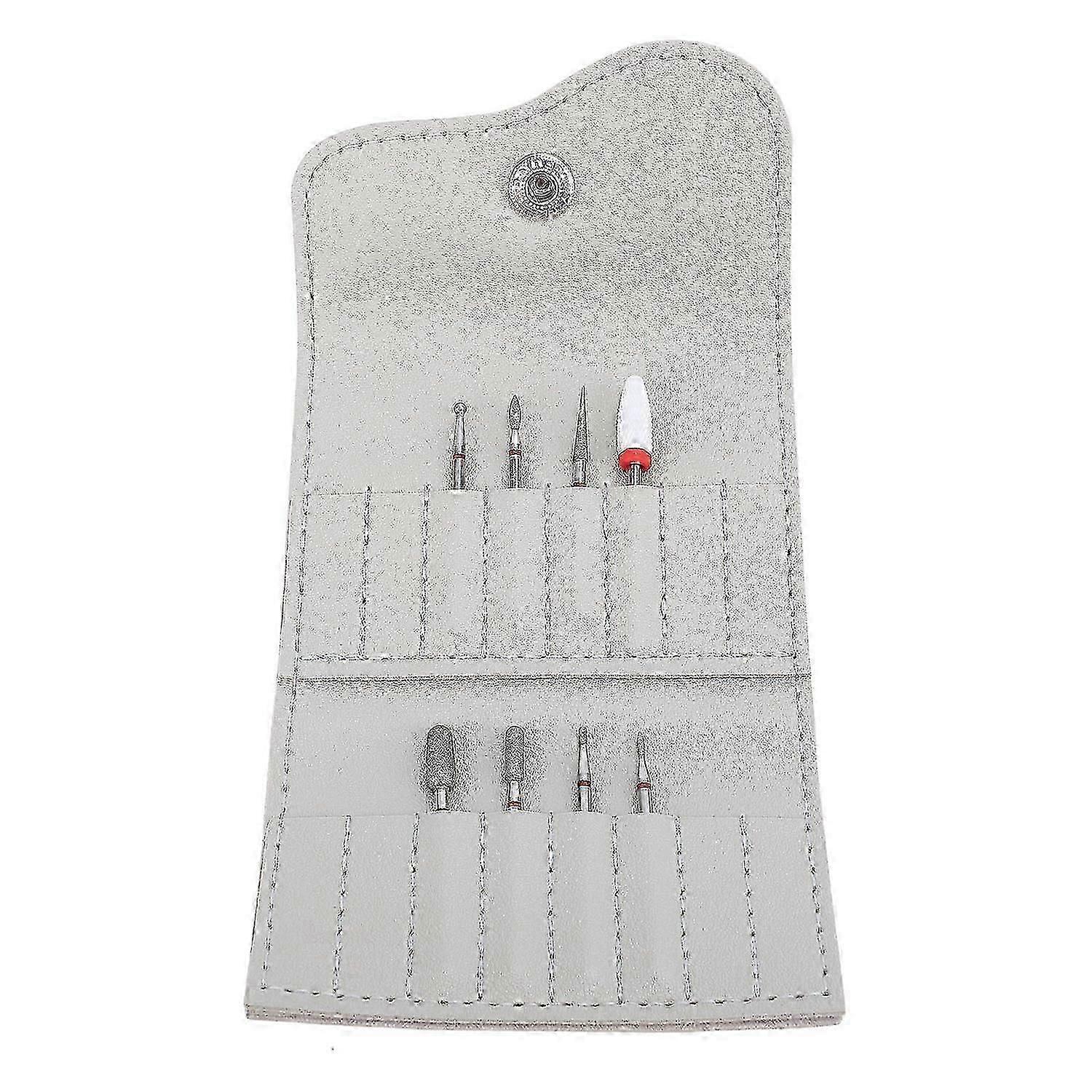 Portable Nail Drill Bit Storage Pouch - 8pc Stainless Steel Set