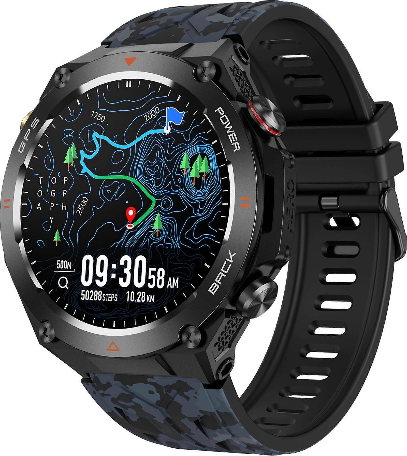 Smartwatch GPS Running Watch Military Unisex Camouflage Black With Compass Barometer Heart Rate Pedometer Sleep Tracker
