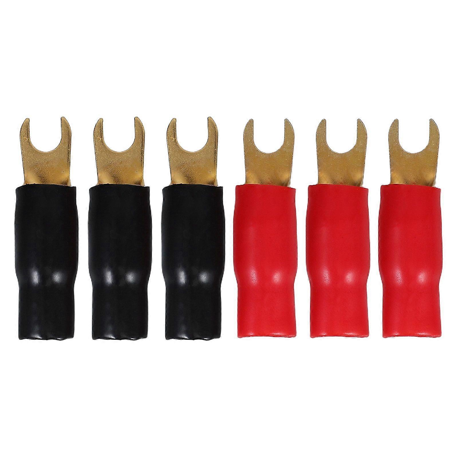 3 Pairs Copper Gold Plated 0 Gauge Spade Terminal Crimp Connectors Adapters Crimp Barrier Spades for Speaker Wire Cable Terminal Plug - 0GA (Red and B