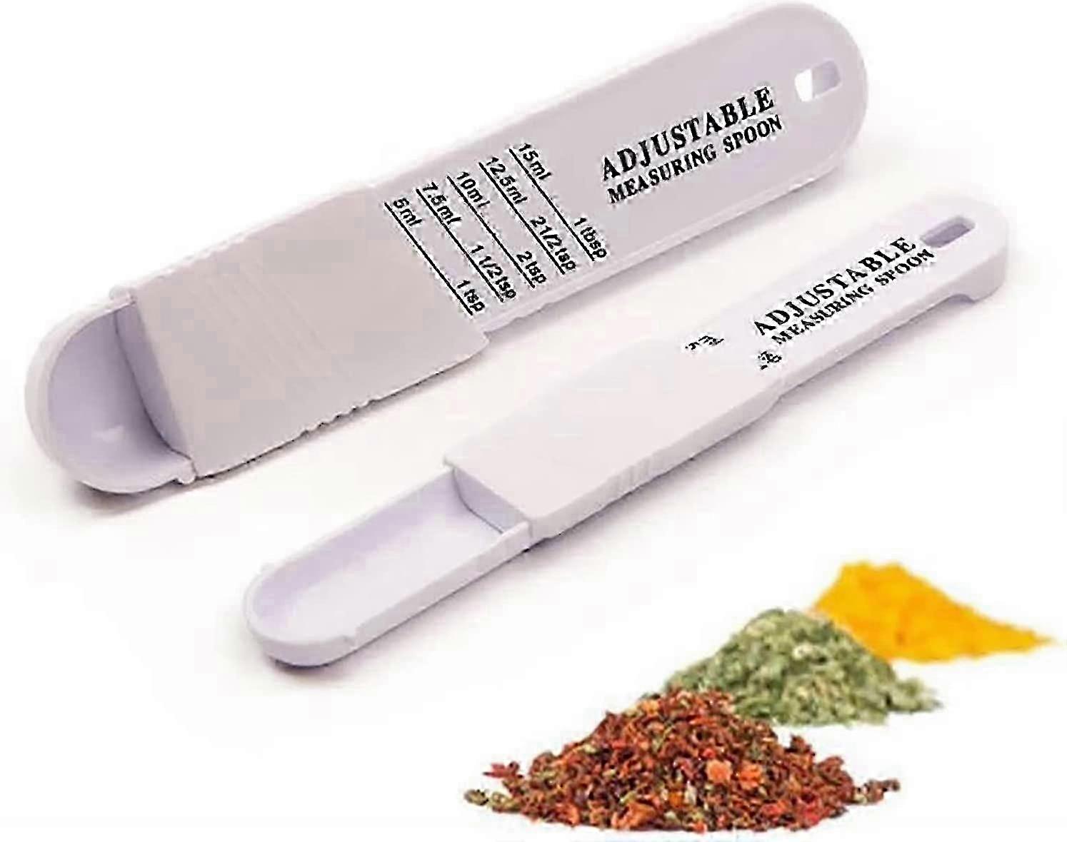 2 Pack Adjustable Measuring Spoons Set, Plastic Cooking Tools with Adjustable Scale