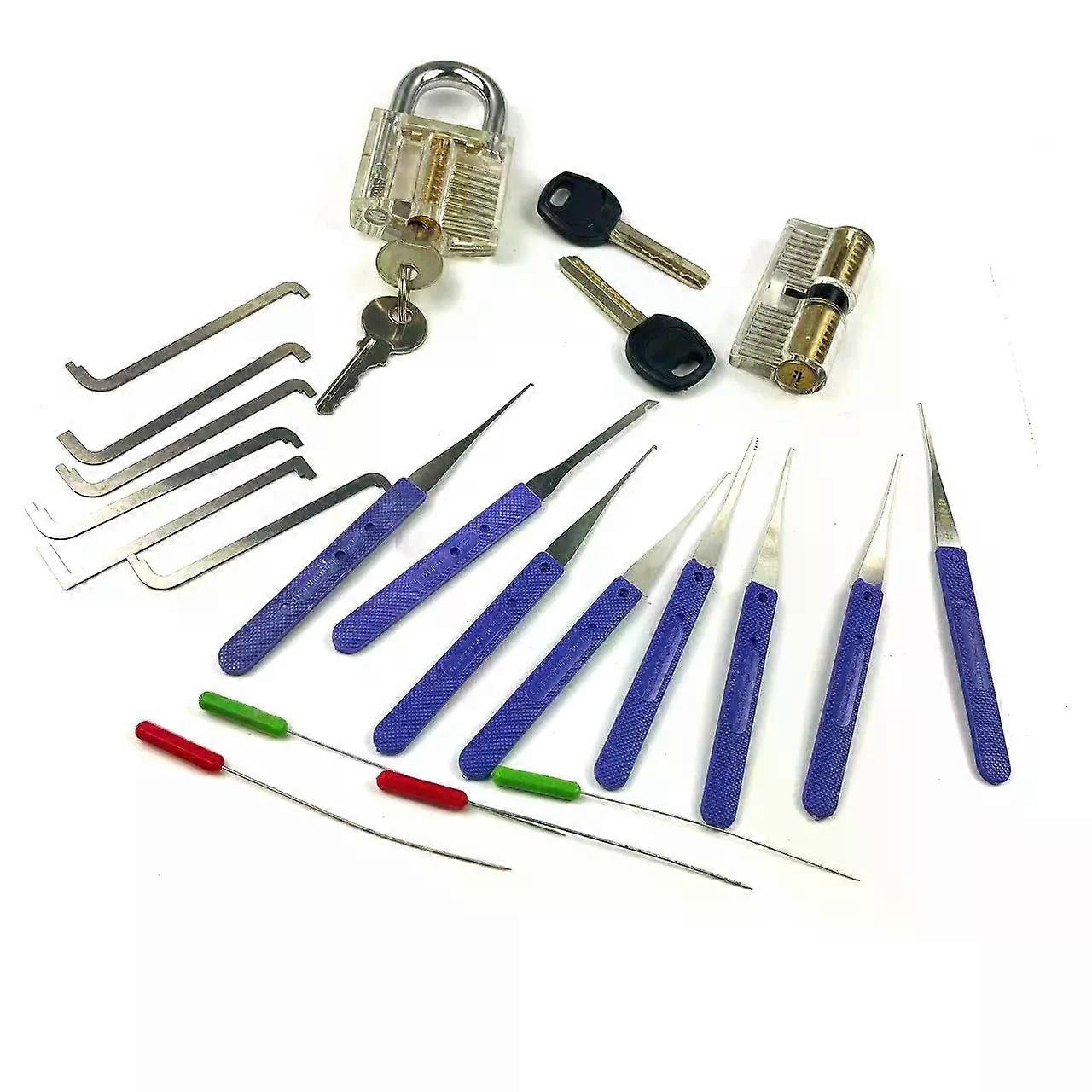 4 in 1 Lockpick Practice Set for Beginner Locksmith Training Kit with Transparent Lock Tension Push Rod Extractor Tools