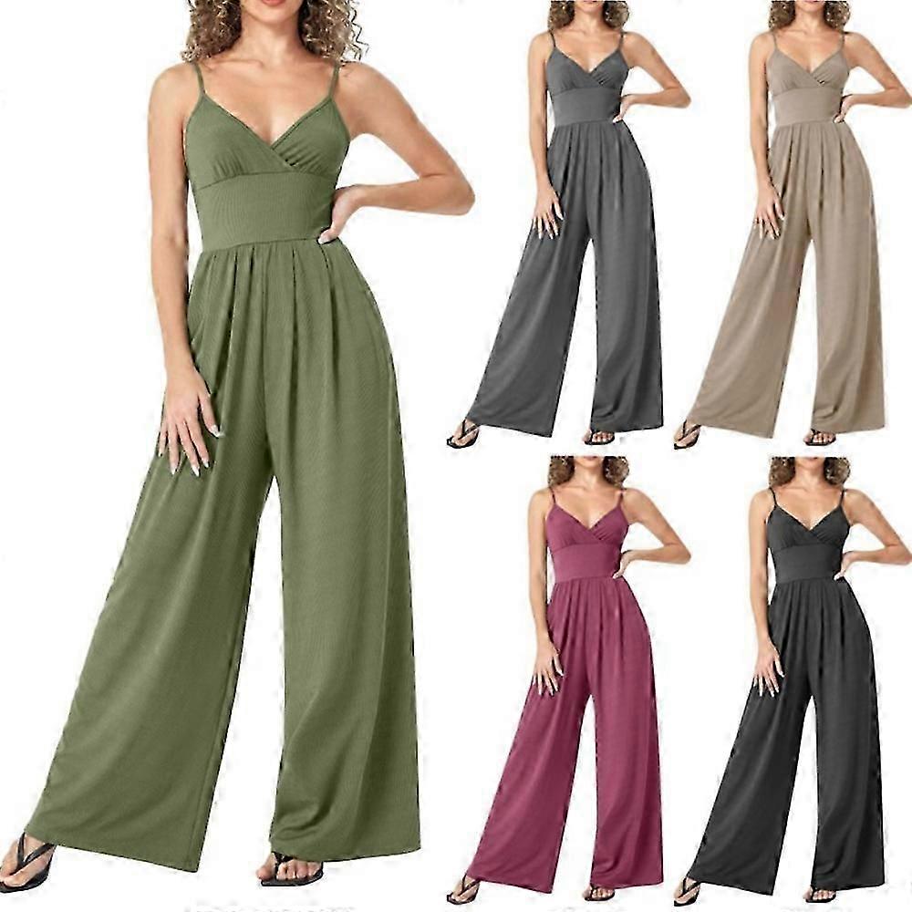 Combinaison large à col en V pour femme, tenue d'été grande taille
