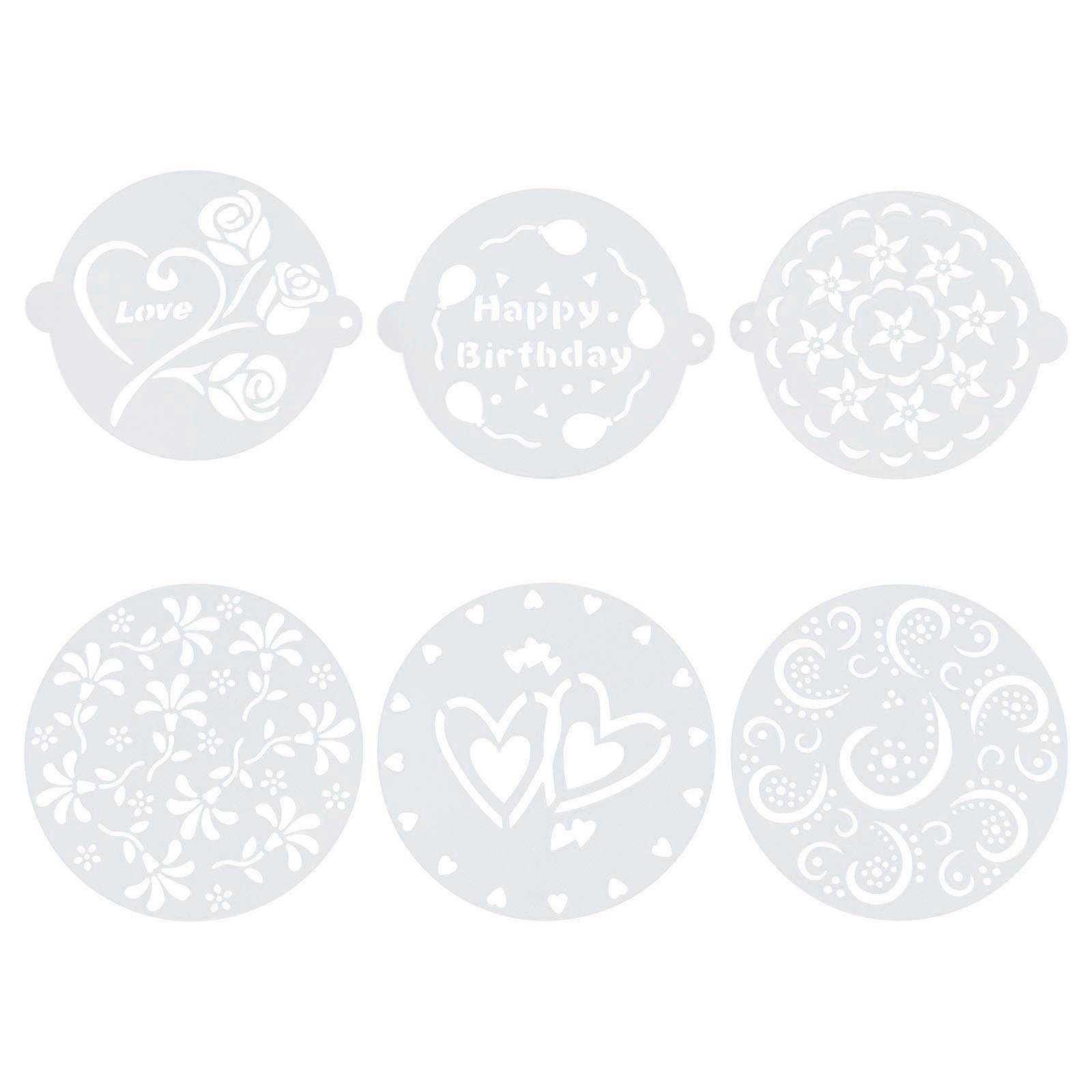 Cake Icing Sugar Sieve Baking Stencils Cake Decorating Coffee Making White Plastic for 6Pcs