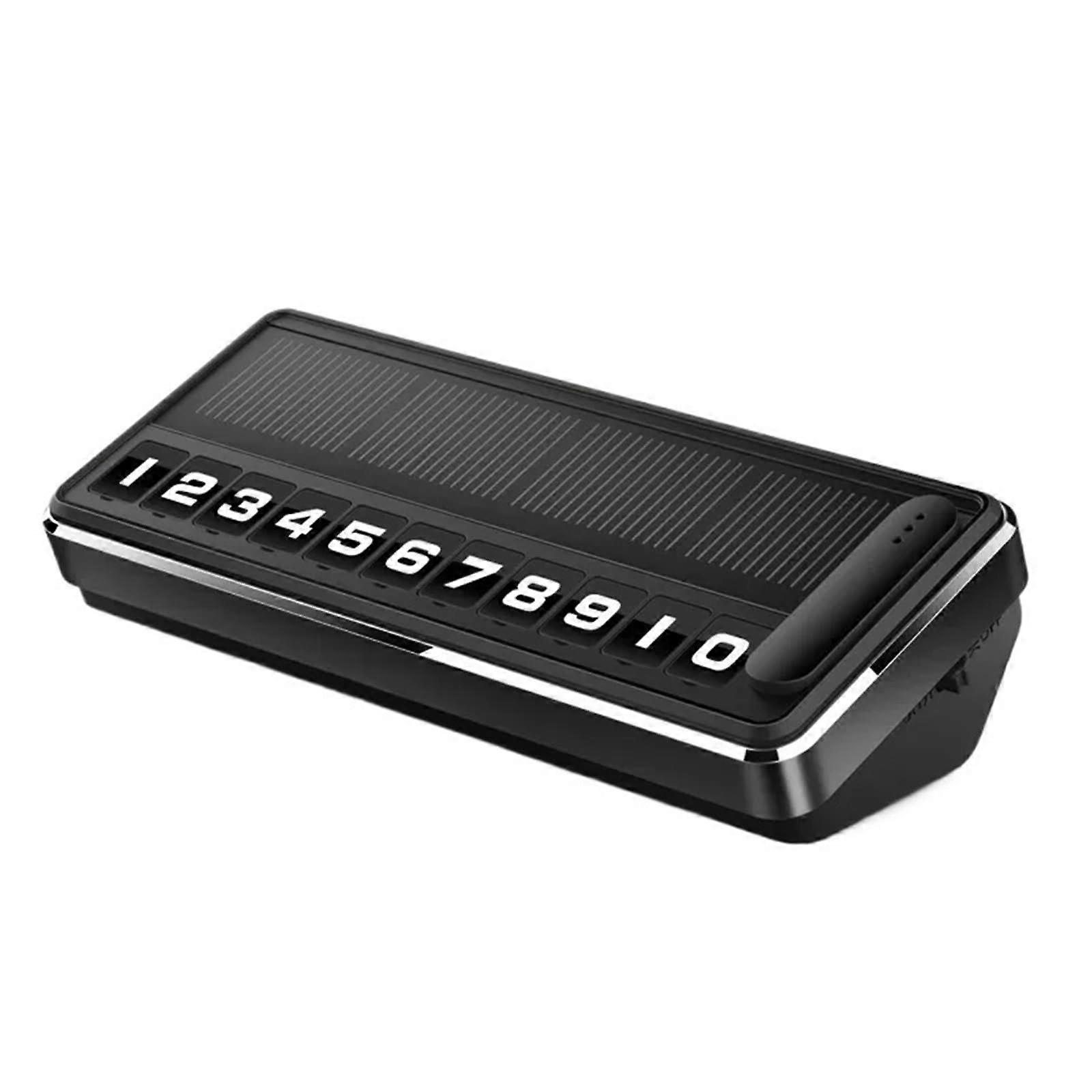 Temporary Parking Card Solar Illuminated Phone Number Plate for Cars Trucks Vehicles, Black Hidden Design