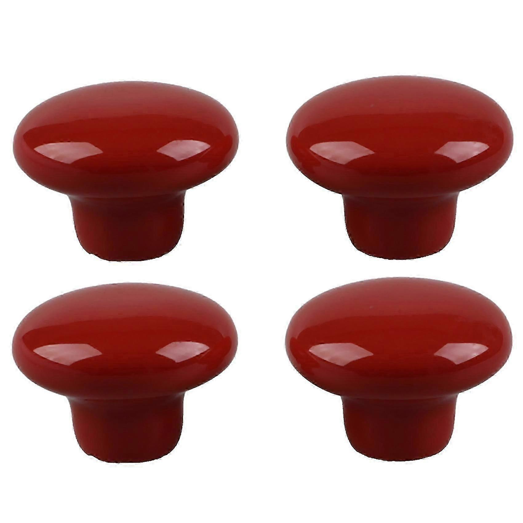 4pcs Red Round Ceramic Cupboard Knob Drawer Cabinet Pull Handle S