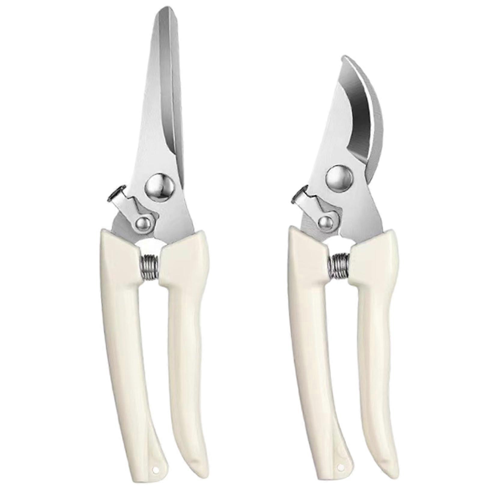 Stainless Steel Pruning Shears 2 Pack, Straight Bent Scissors, PP Handle, SelfLocking Spring, Precision Cutting