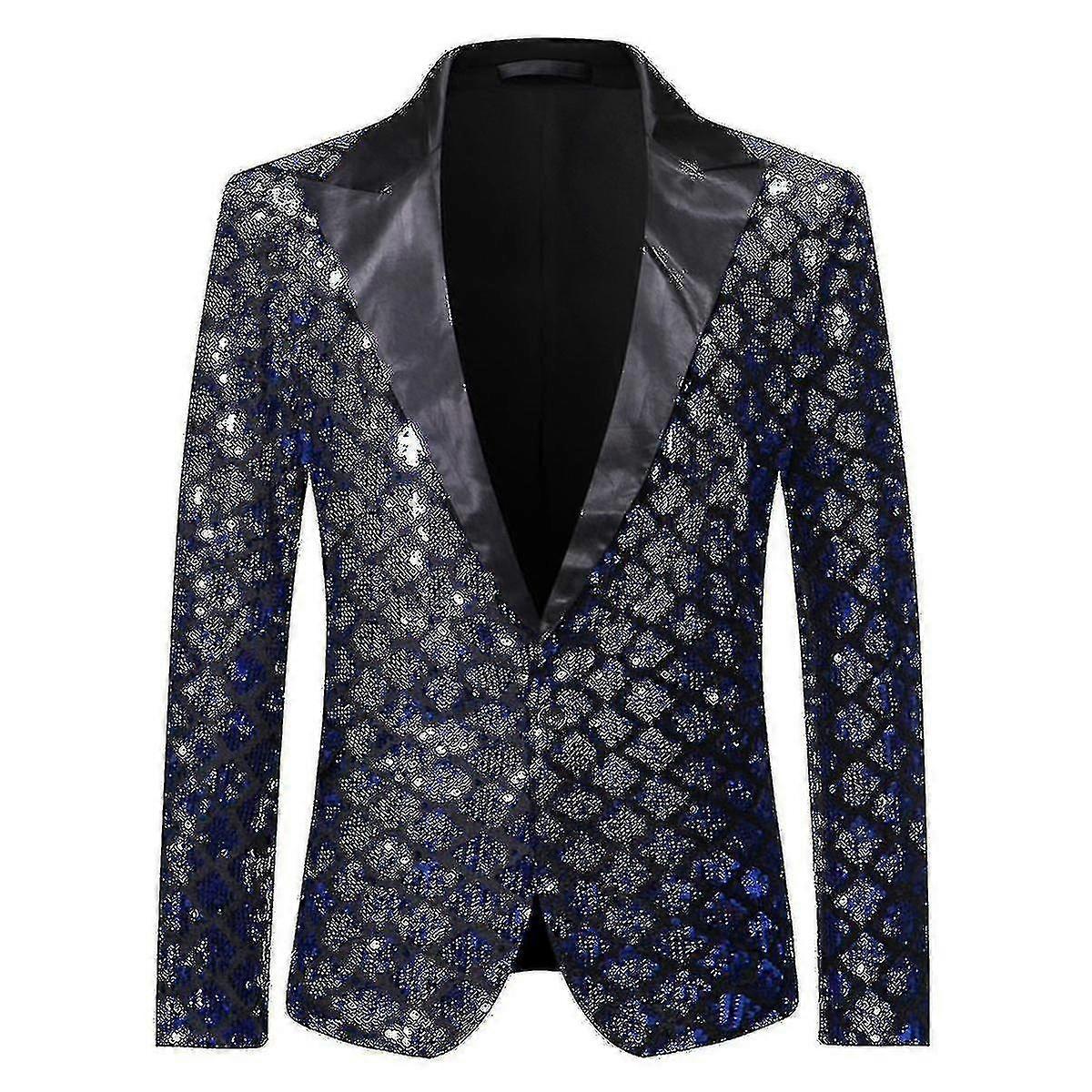 Men's single-breasted pointed-collar suit jacket, available in S/M/L/XL, with sequin design for a perfect fit