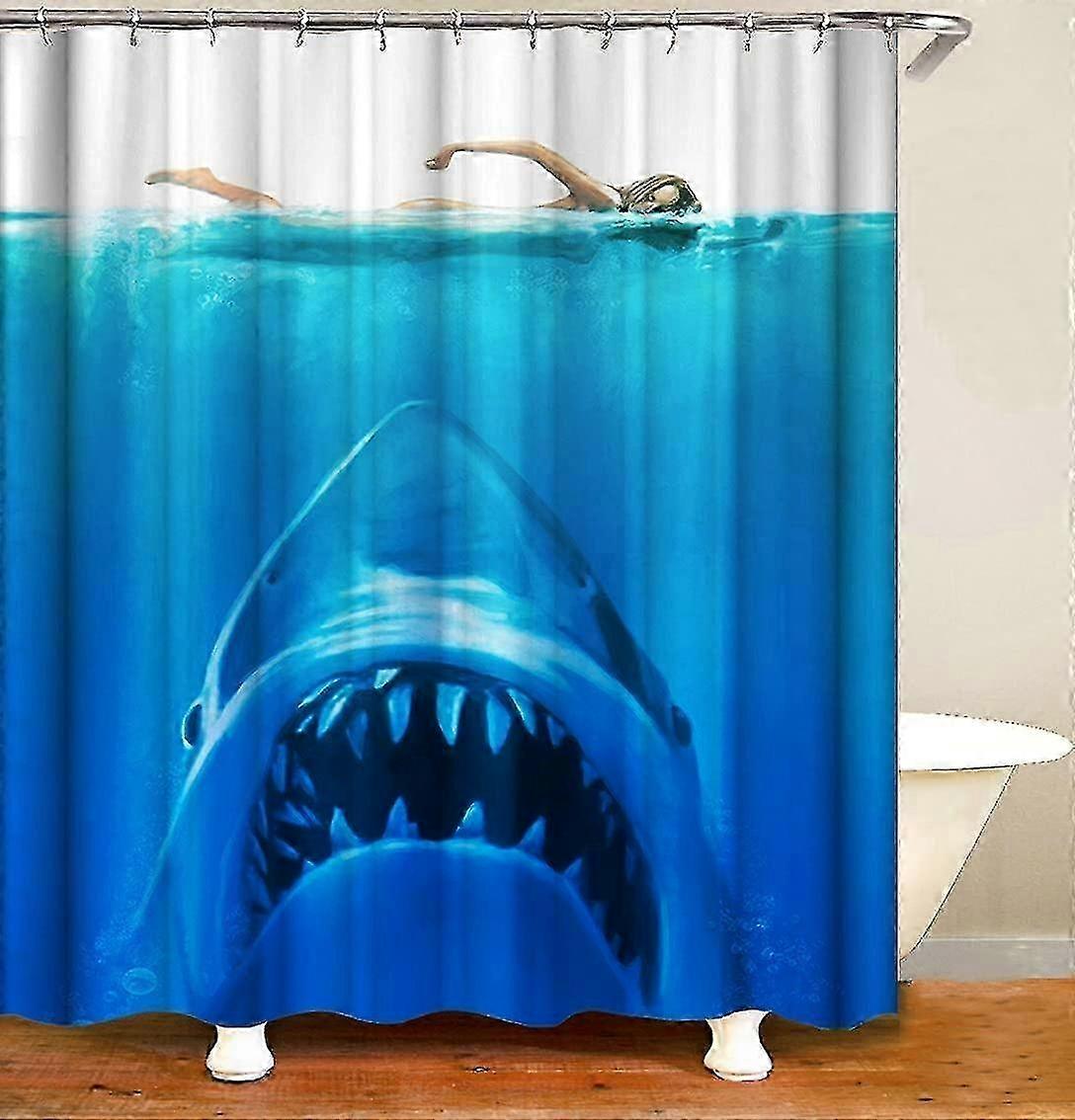 Ocean Theme Bathroom Decor Shower Curtain with Shark Teeth Design