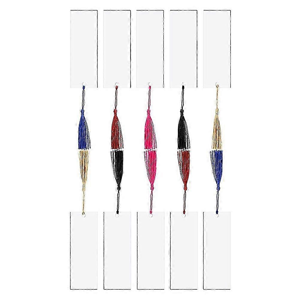 Simple Rectangle Bookmarks with Tassels, 10 Sets for Students, Random Colors, Gift Idea