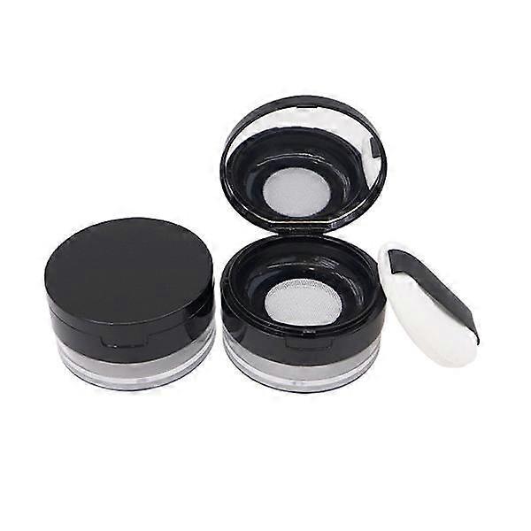 Capacity 20 ml reusable plastic loose powder compact container DIY makeup powder case with sponge powder puff, mirror and elastic mesh sieve