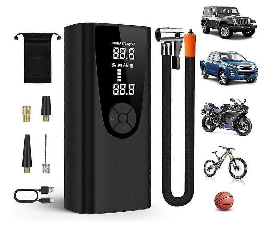 Tire Inflator Portable Air Compressor, 8000mAh/150PSI, with digital display of tire pressure - quick inflator suitable for cars, motorcycles(Black)