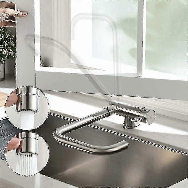 Folding Kitchen Mixer Tap with Dual Jets, 360 Swivel Spout for Under-Window Sink Installation
