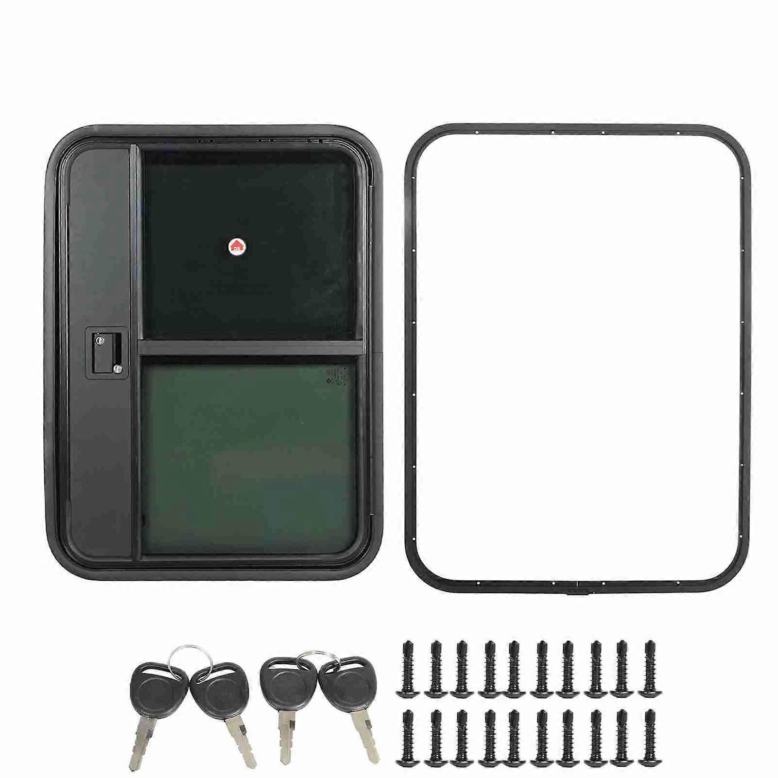 RV Door Tear Drop Tempered Glass Tinted Sliding Window Full Sealing Camper Trailer Door with Insect Net Safe Lock