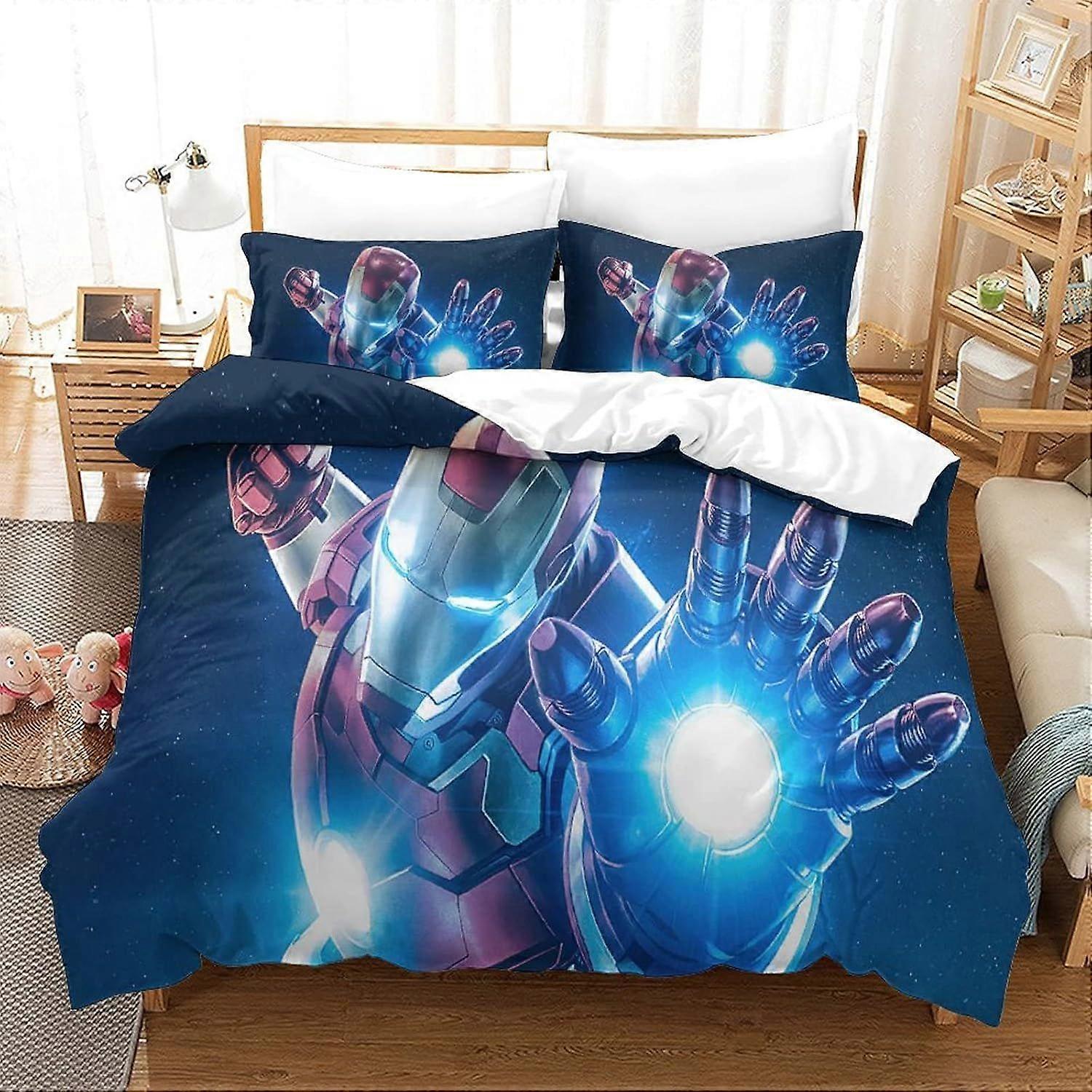 Bedding Sets King Size Bedding Iron Man Printed Duvet Cover Soft Hypoallergenic Microfiber Quilt Cover with Pillowcase with Zipeer Closure for in Kids