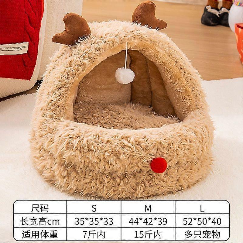 Christmas Cat House Warm Semi-enclosed Cat Bed Large Space Pet Dog Bed Soft Comfortable