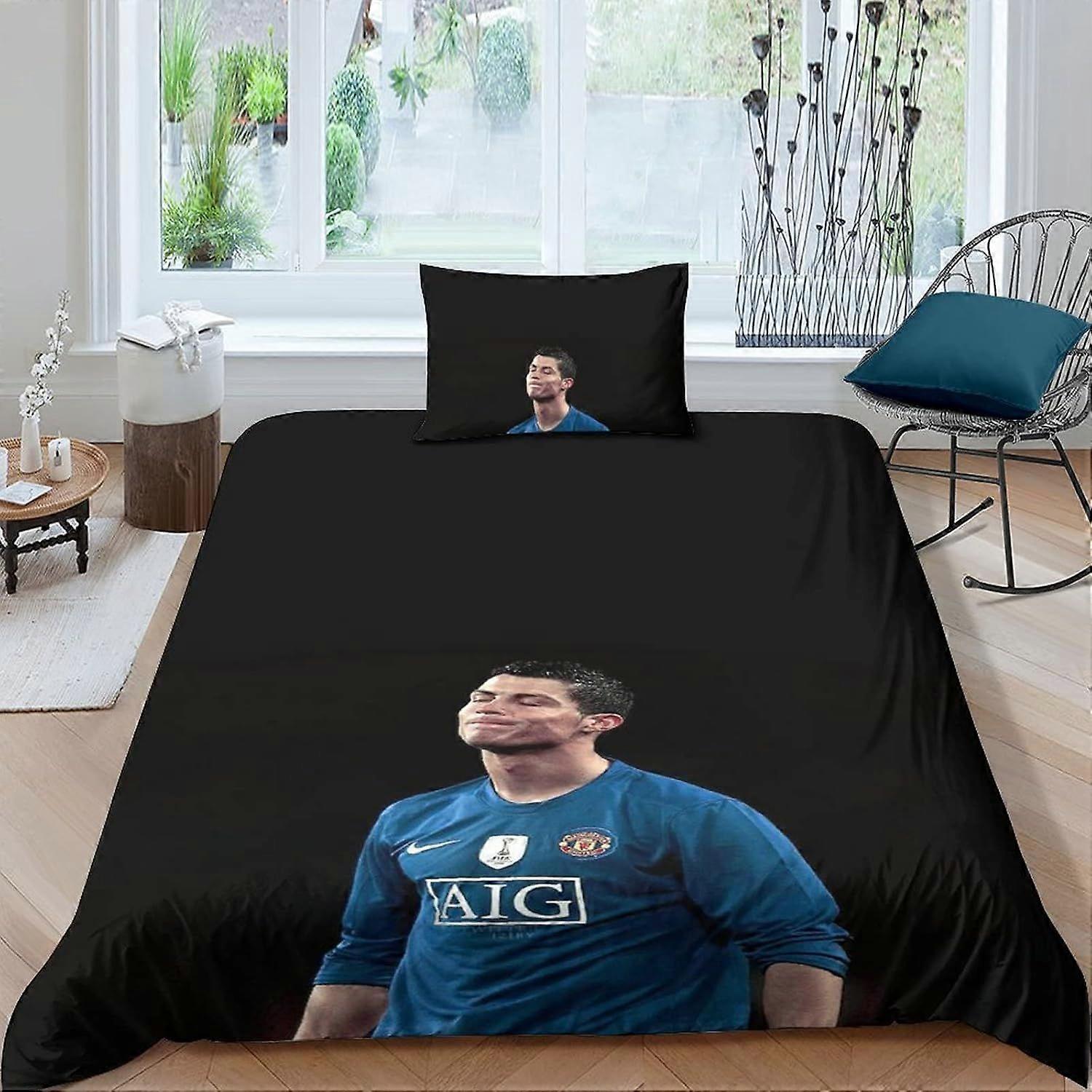 PIN1063 Cristiano Ronaldo Hypoallergenic Duvet Covers with 3D Print Patterns Football Stars 2 Piece Set Ultra-Soft Microfiber Bedding Sets for All Age