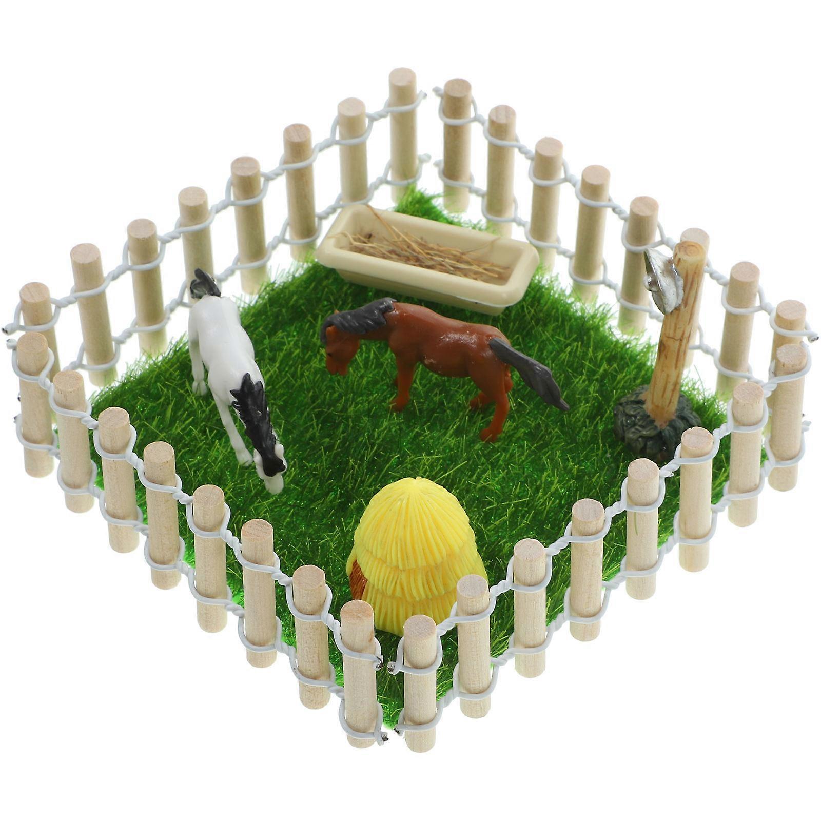Miniature Horse Ranch Dollhouse Model for Decor 1Set Farm Stable