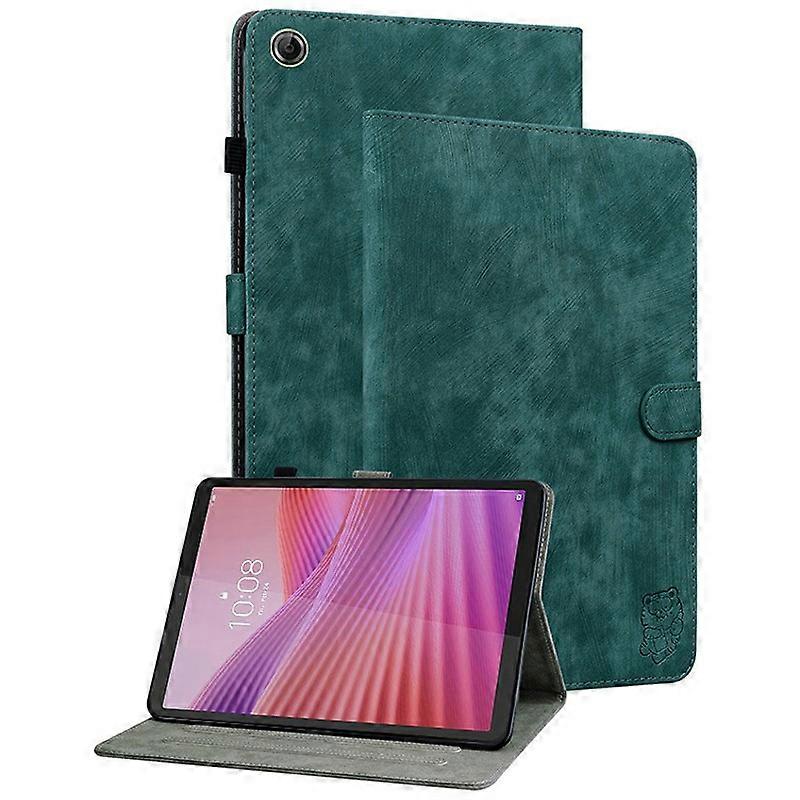 TKdaddy ل Lenovo Tab K9 Case Tiger Imprint غطاء لوحي من جلد PU مضاد للخدش أخضر