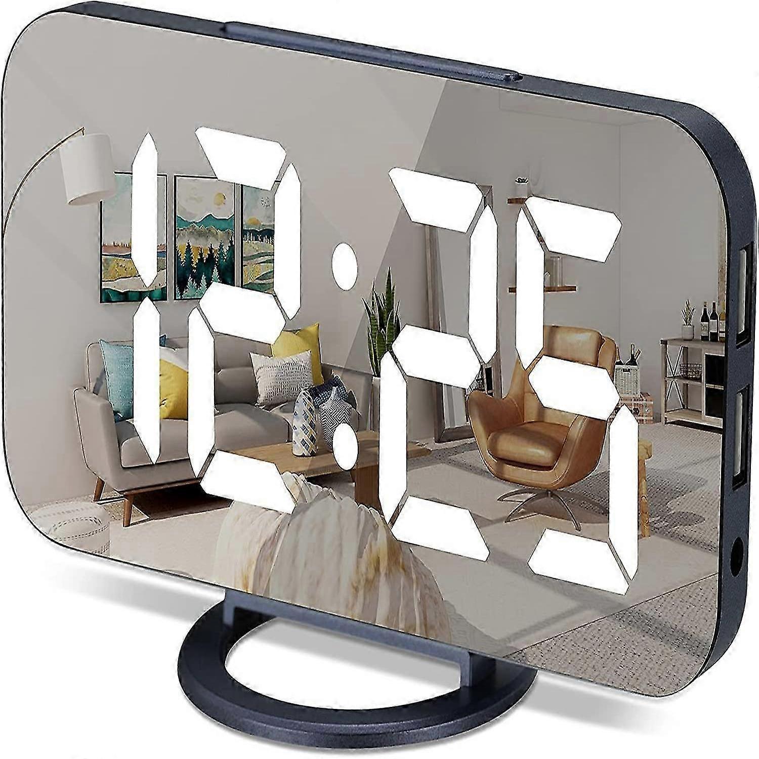 Digital Alarm Clock, 2 USB Charging 7 Inch  Electronic Clocks- Blue