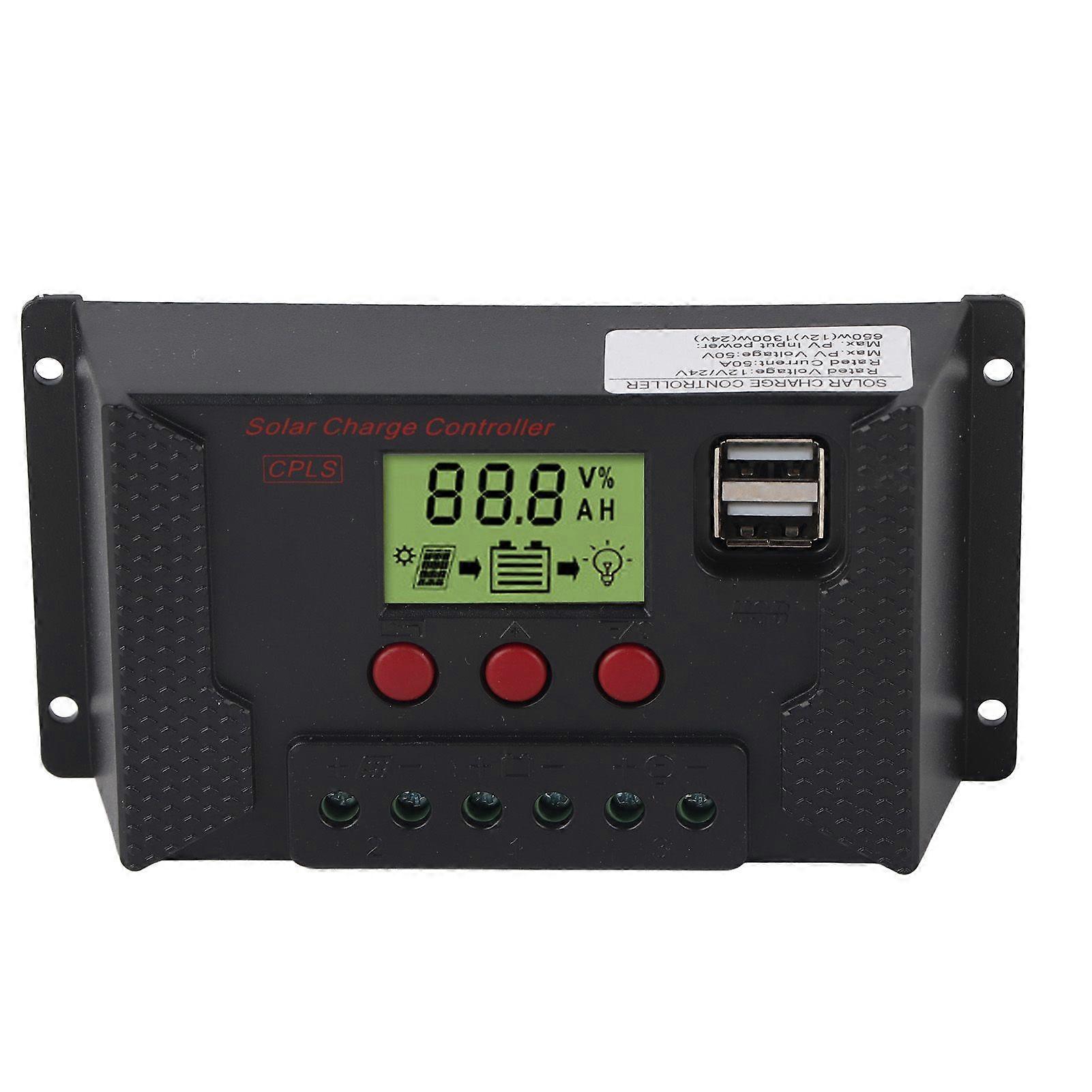 12V/24V Solar Charge Controller 50A PWM Intelligent Battery Charging Regulator Device