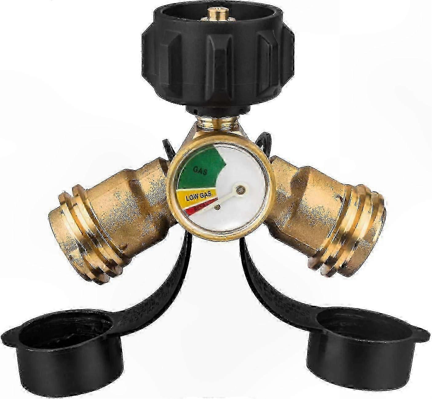 Brass Propane Y-Splitter Adapter with Pressure Gauge and Leak Detection Functionality