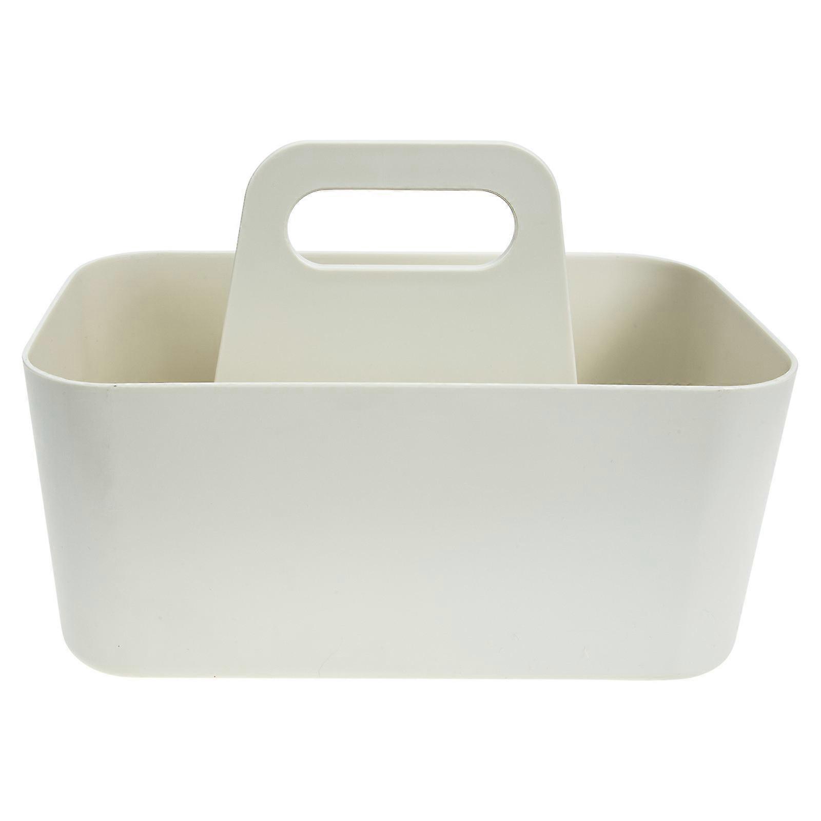 Makeup Organizer Hand-Held Storage Box for Home with Beige Plastic