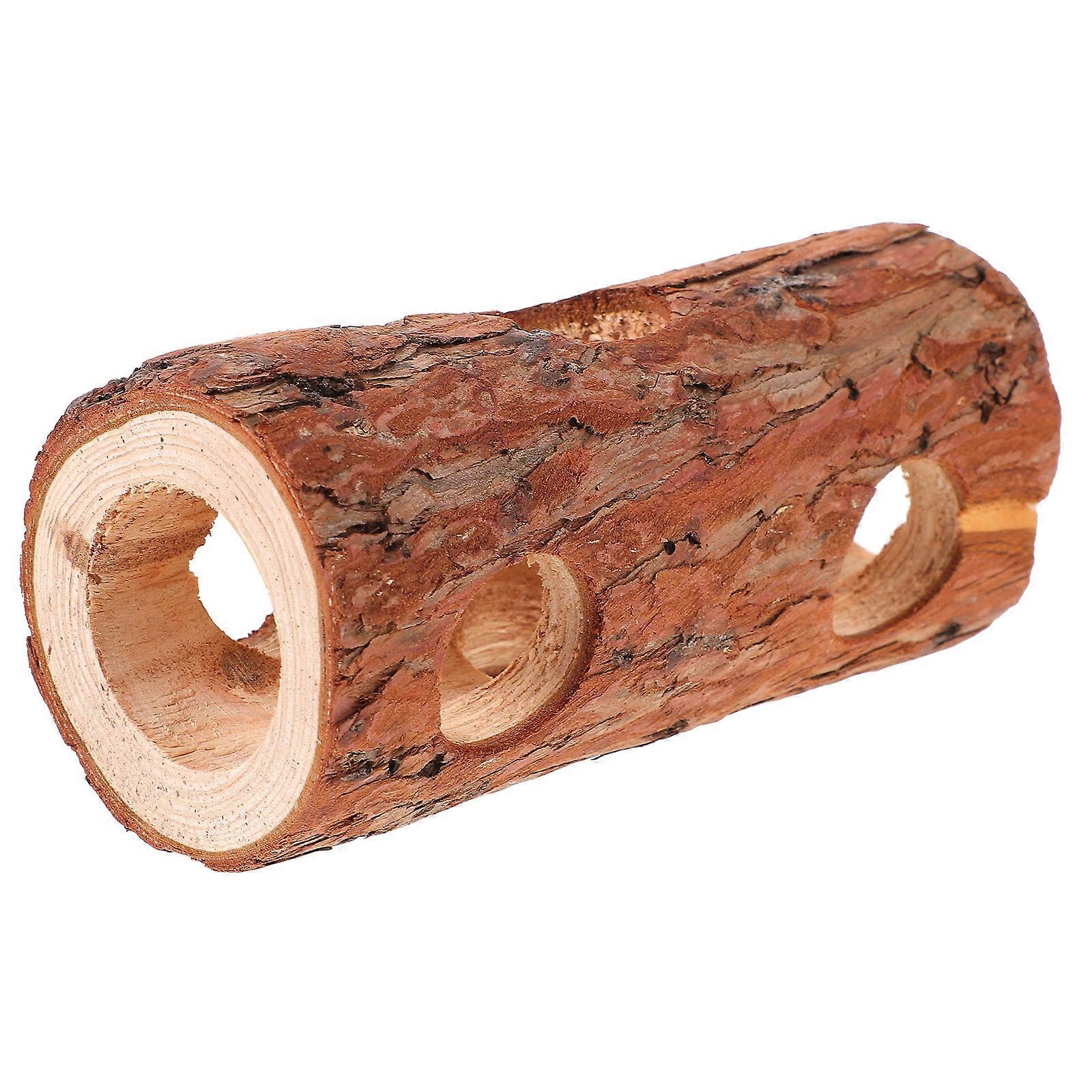 Hamster Tubes for Crawling 2Pcs Brown Wood Hamster Hideout Toy