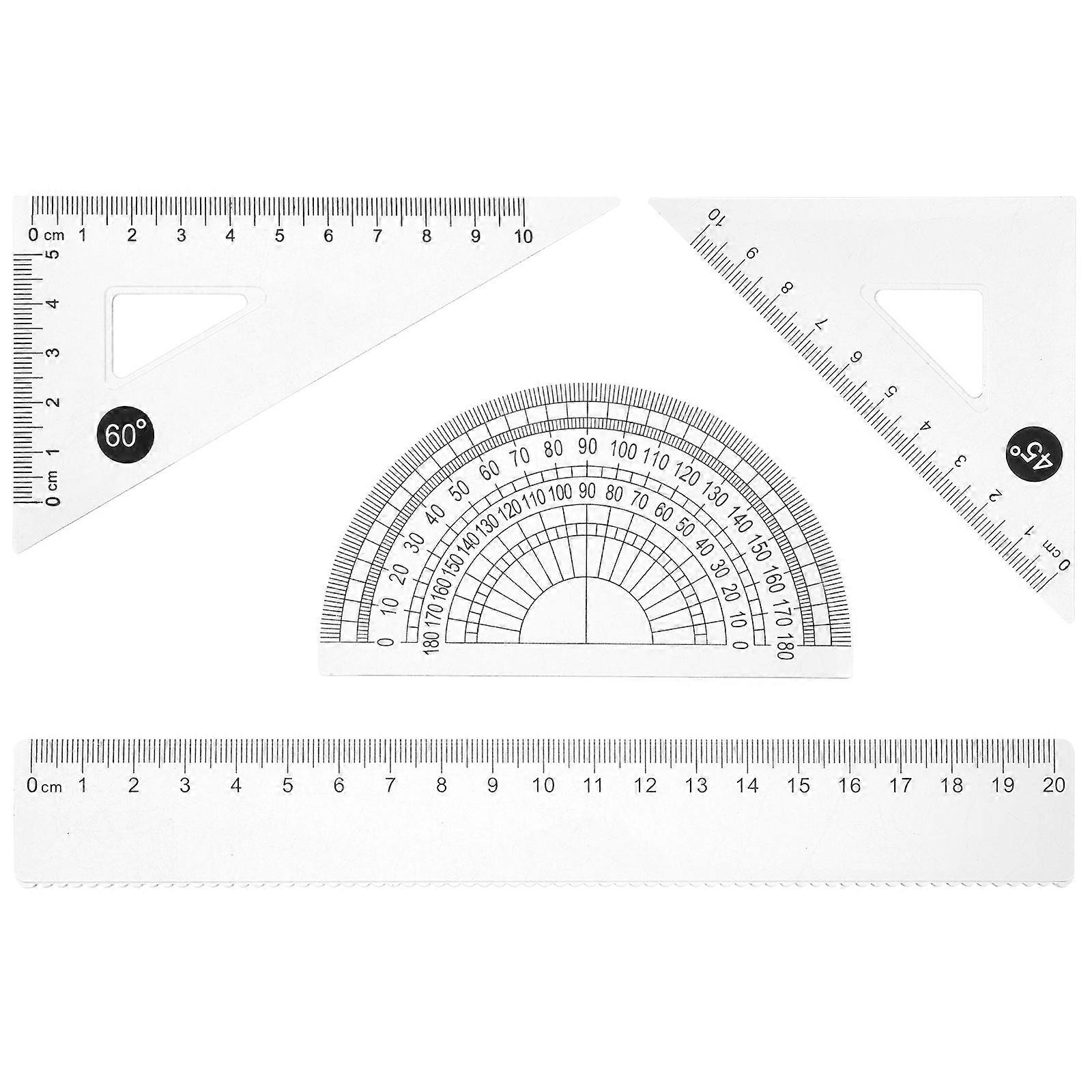 3Sets Transparent Geometry Drawing Tool Ruler for School Use