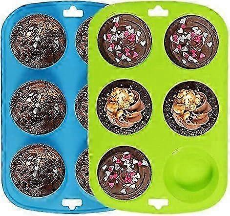 Set de 2 mari non-stick silicon 6 tigăi Muffin - Albastru-verde